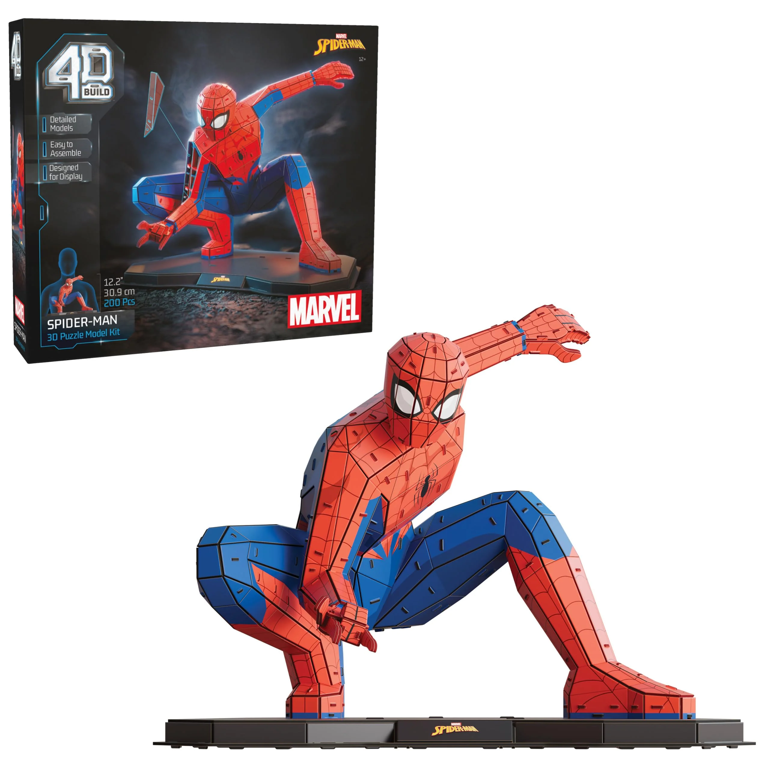 4D Build, Marvel Spider Man 3D Puzzle Model Kit Full-Body Pose, Marvel Collectibles & Desk Décor, Adult Puzzles, Easter Gift, 195 Pieces, 3D Puzzles, Gift Ideas for Ages 12 & Up