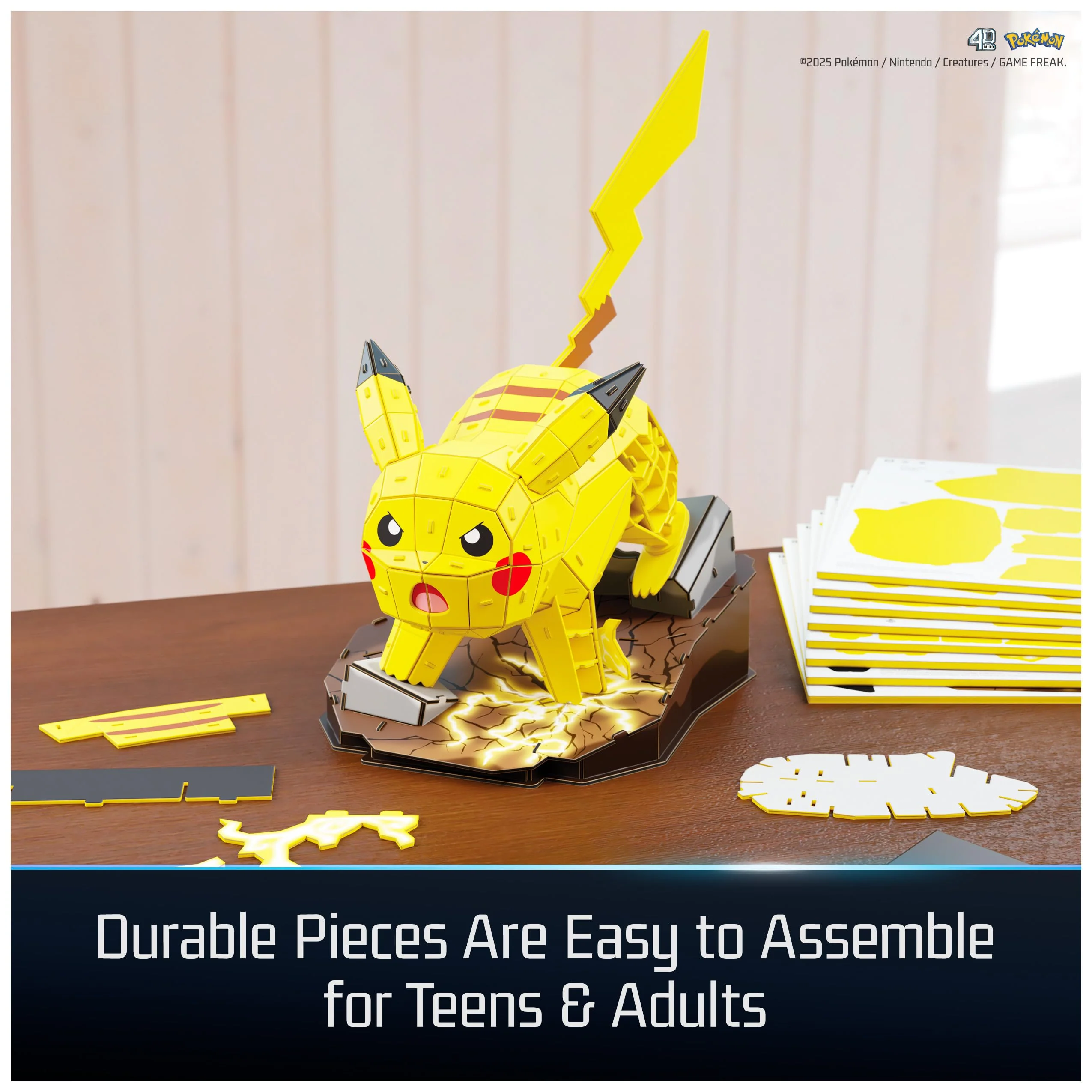 4D Build, Pokémon Pikachu 3D Model Kit, Pokémon Figure, Kanto First Partner Collection, Desk Décor, 201 Pieces, Gift Ideas for Ages 12 & Up - Image 5