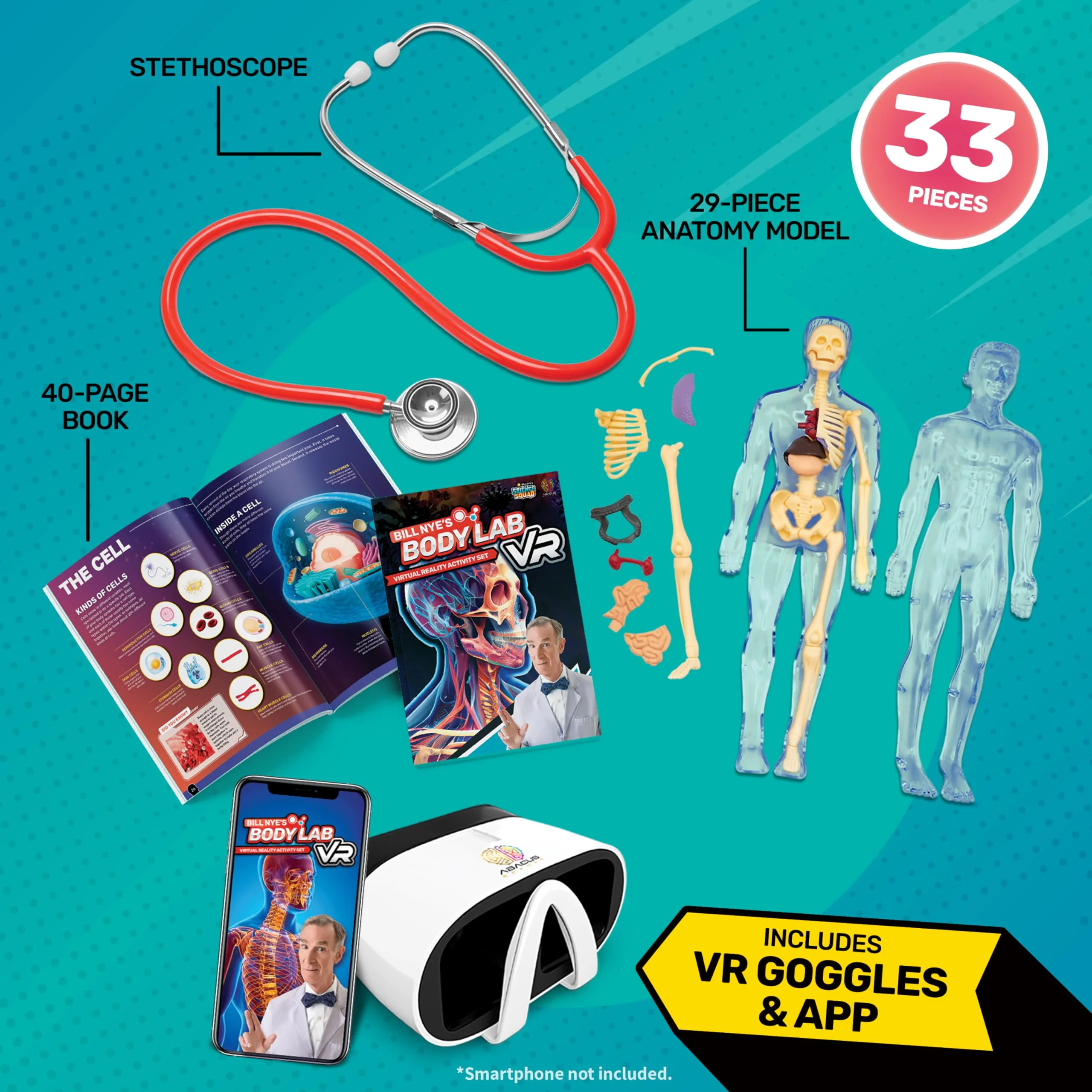 Abacus Brands Bill Nye's Science Squad: Body Lab VR - Virtual Reality Kids Science Kit, Book and Interactive Learning Activity Set - for Ages 8 and Up - Image 5