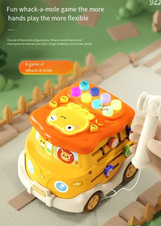 Baby Puzzle Early Education Bus Car Polyhedral Six Sided Drum Toy - Image 2