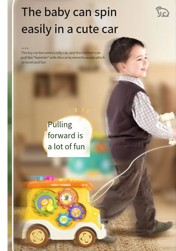 Baby Puzzle Early Education Bus Car Polyhedral Six Sided Drum Toy - Image 3