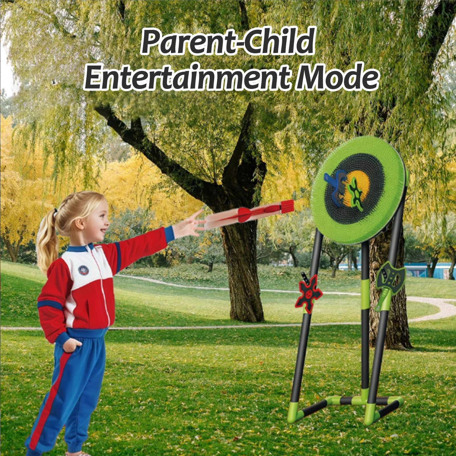 Backyard Target Throwing Game Set, Foldable Dart Axe Throwing Game, Axe Throwing Set with 2 Axes, 2 Six-Star Darts and 2 Darts, Safe Indoor Game for Adults And Kids,Blue-Round - Image 4