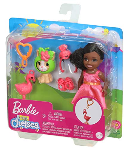 Barbie Club Chelsea Dress-Up Doll, 6-in Brunette in Flamingo Costume, with Pet Kitten and Accessories - Image 3