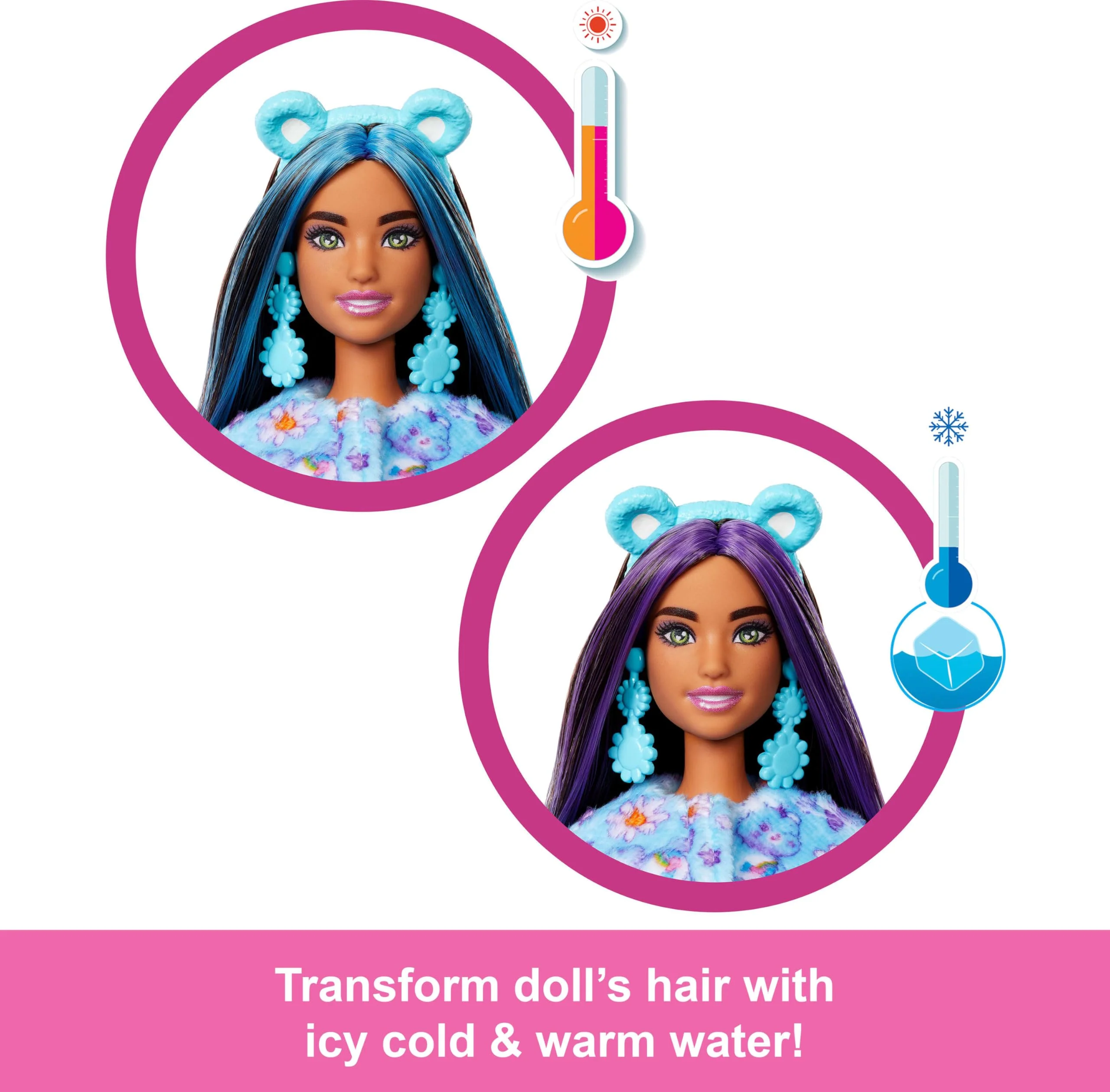 Barbie Cutie Reveal Care Bears Doll & Accessories, Series 2 Dream Bright Bear with 10 Surprises Including Color Change & Mini Bear - Image 6