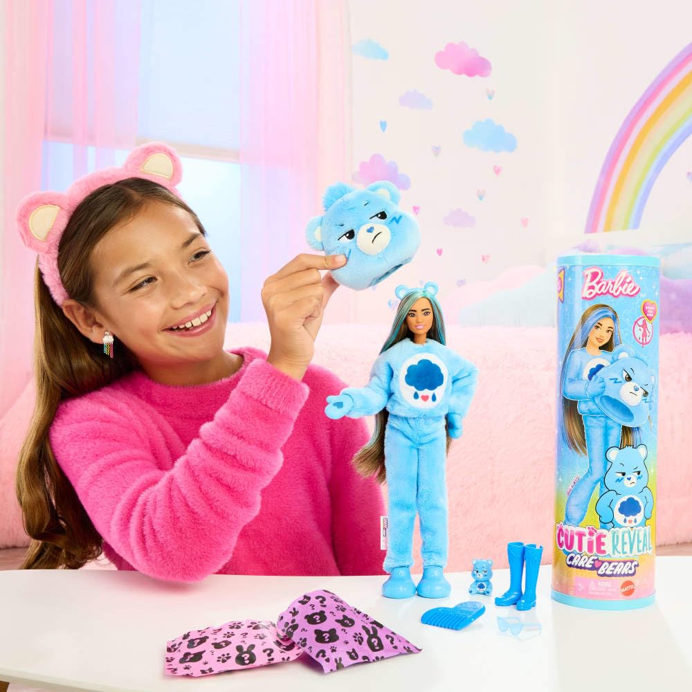 Barbie Cutie Reveal Care Bears Series Doll & Accessories Set with Grumpy Bear Costume & 10 Surprises Including Color Change & Mini Bear - Image 7