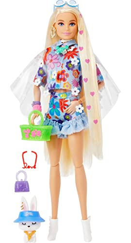 Barbie Extra Doll #12 in Floral 2-Piece Fashion & Accessories, with Pet Bunny - Image 2