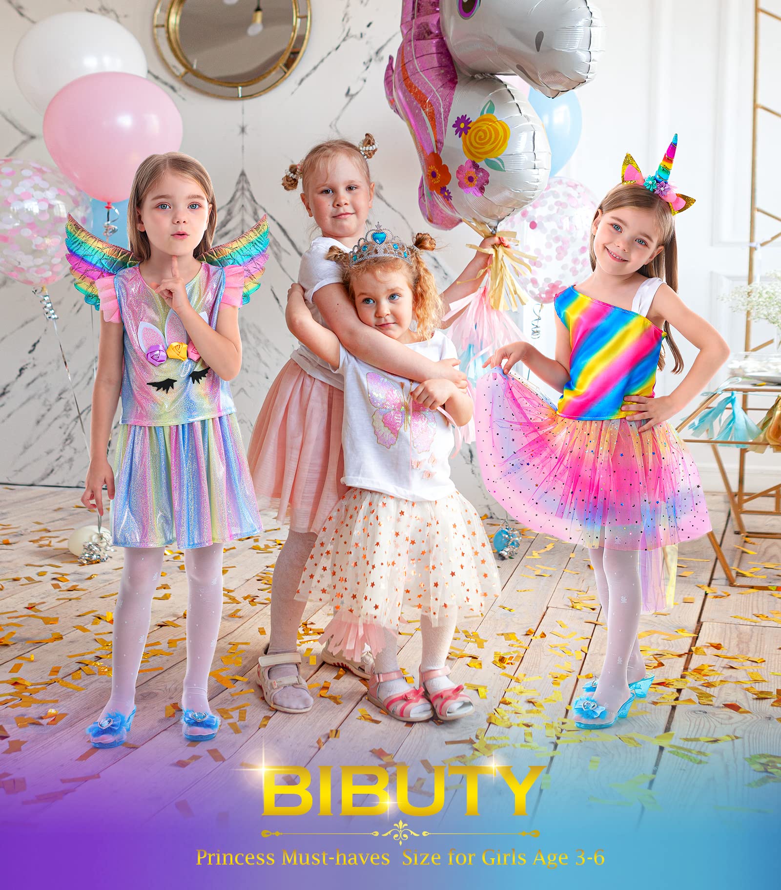 BIBUTY Princess Dresses for Girls Dress up Clothes Trunk, Pretend Play Costumes with 4 Sets of PrincesDresses/Wing/Headband, Princess Crown, Costumes Toys Gifts for 3-6yr Toddler Little Girls - Image 2