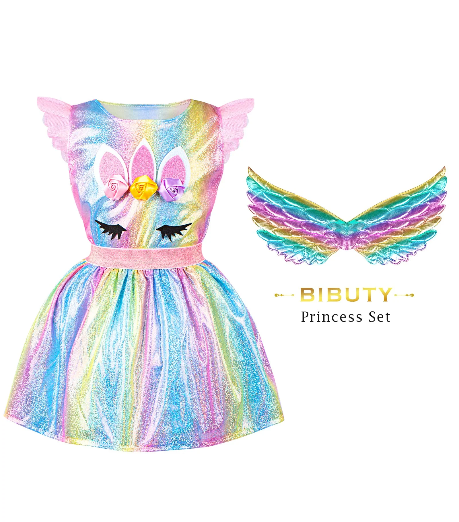 BIBUTY Princess Dresses for Girls Dress up Clothes Trunk, Pretend Play Costumes with 4 Sets of PrincesDresses/Wing/Headband, Princess Crown, Costumes Toys Gifts for 3-6yr Toddler Little Girls - Image 5