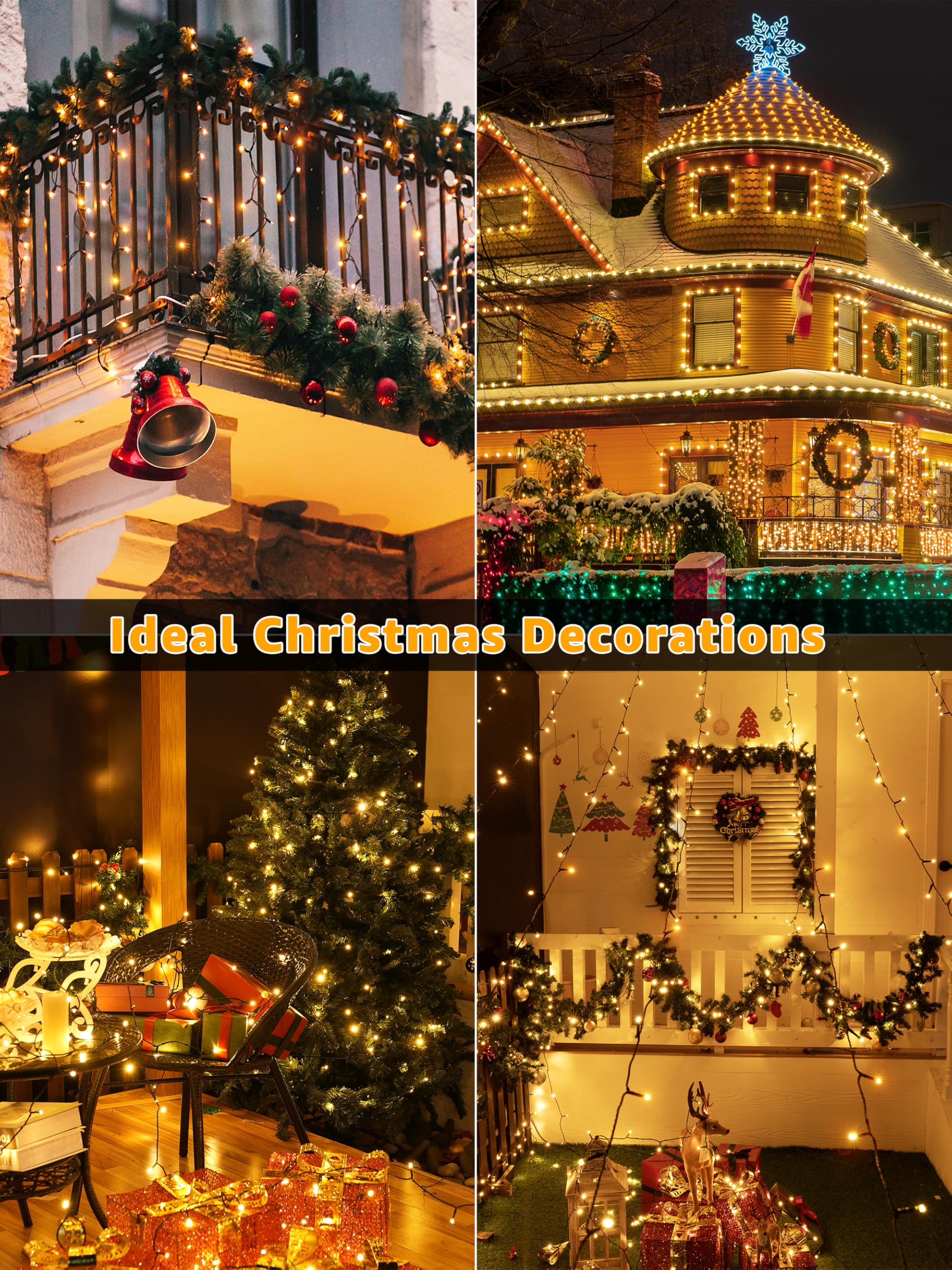 Christmas 500 LED 210FT Christmas Lights, Waterproof Outdoor String Lights with Remote and Timer, Christmas Tree Lights with 8 Modes Dimmable, Fairy Lights for Holiday Decor (Warm White) - Image 3