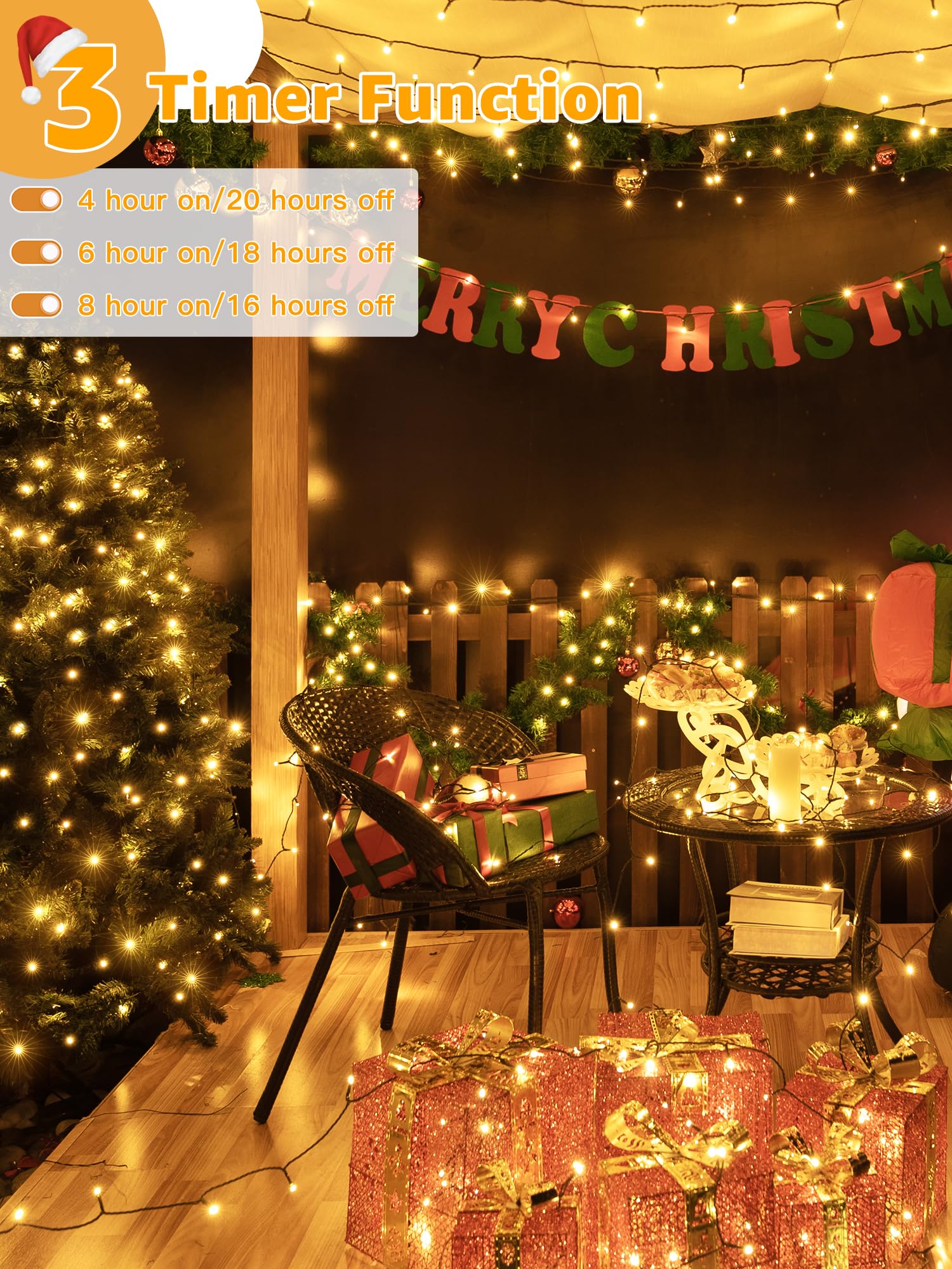 Christmas 500 LED 210FT Christmas Lights, Waterproof Outdoor String Lights with Remote and Timer, Christmas Tree Lights with 8 Modes Dimmable, Fairy Lights for Holiday Decor (Warm White) - Image 7