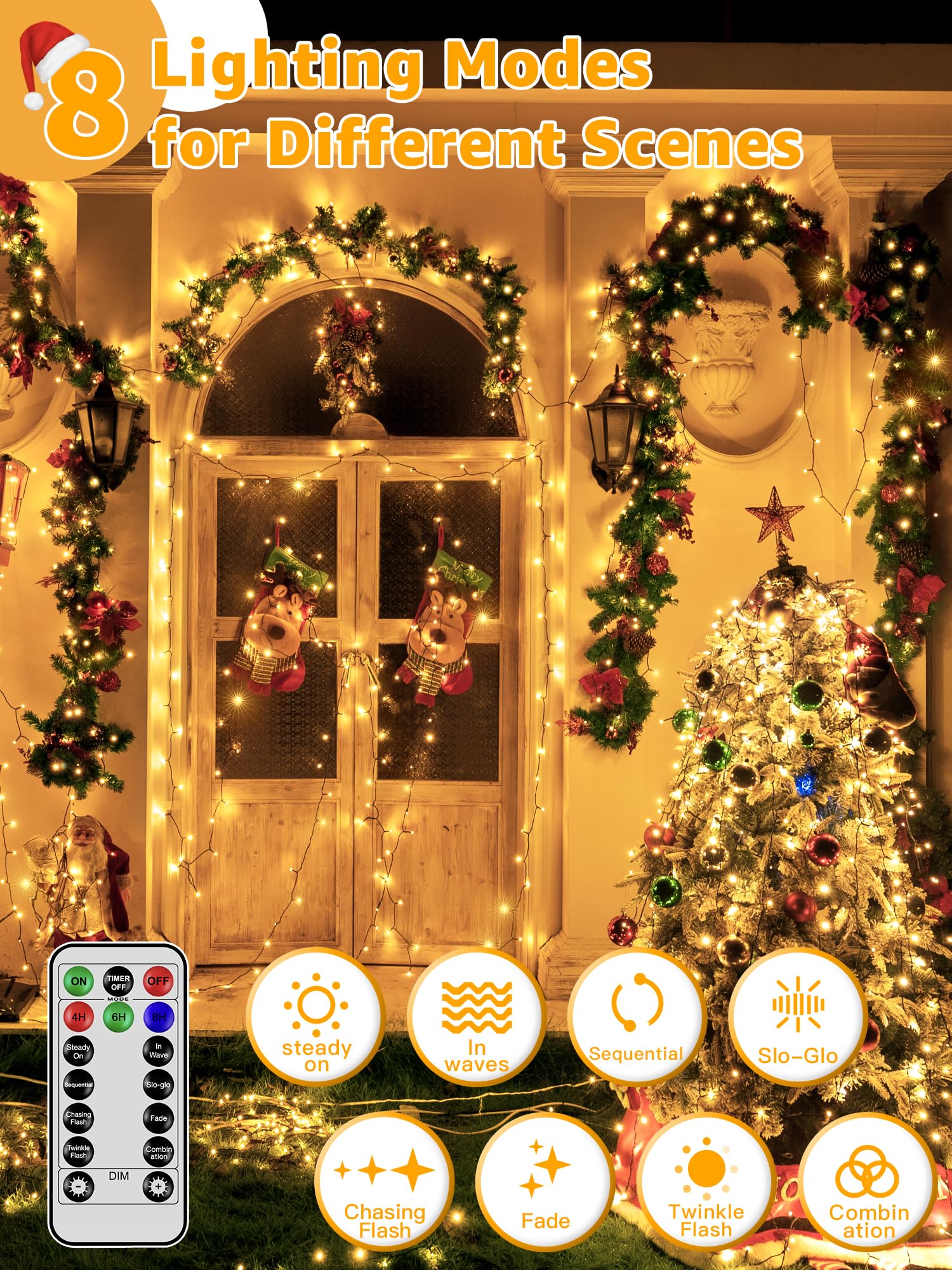 Christmas 500 LED 210FT Christmas Lights, Waterproof Outdoor String Lights with Remote and Timer, Christmas Tree Lights with 8 Modes Dimmable, Fairy Lights for Holiday Decor (Warm White) - Image 8