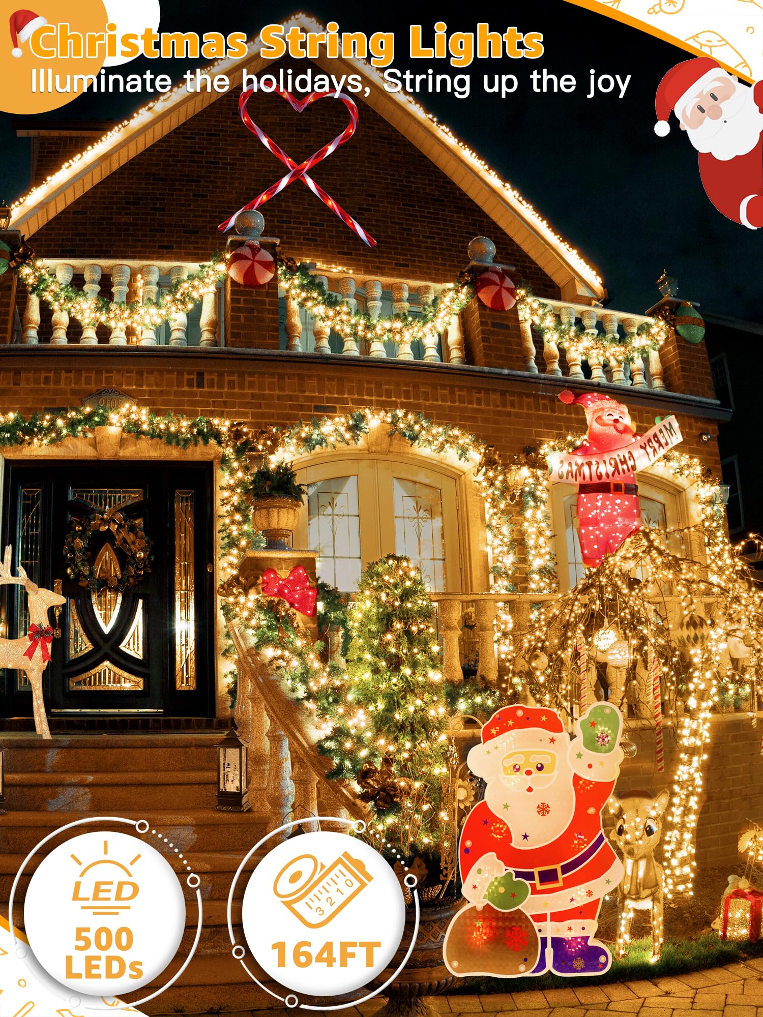 Christmas 500 LED 210FT Christmas Lights, Waterproof Outdoor String Lights with Remote and Timer, Christmas Tree Lights with 8 Modes Dimmable, Fairy Lights for Holiday Decor (Warm White) - Image 9
