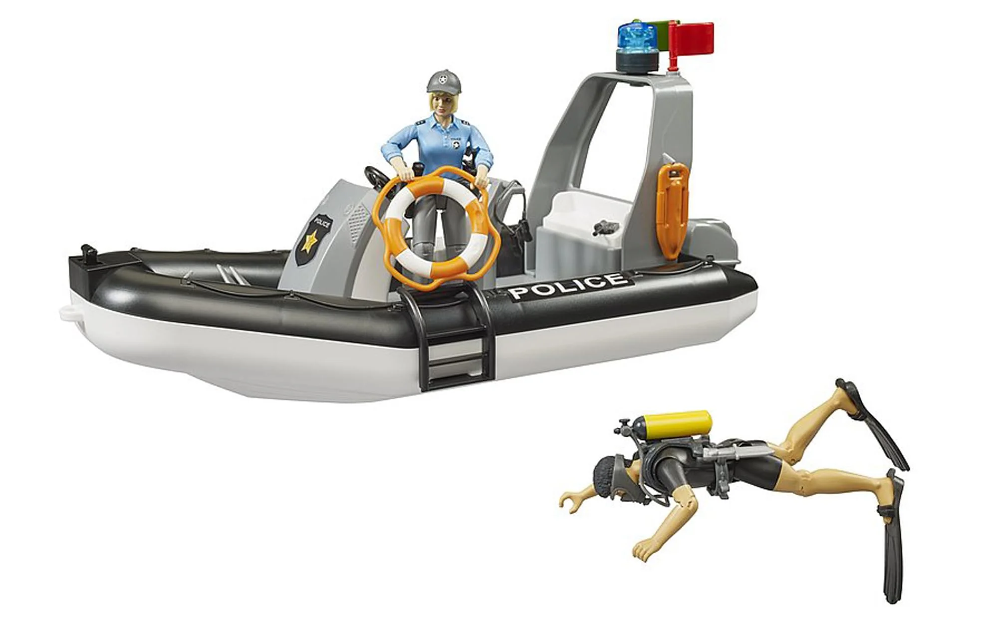 Bruder RAM 2500 Police Pickup with L + S Module Trailer, Boat and 2 Figures - Image 4