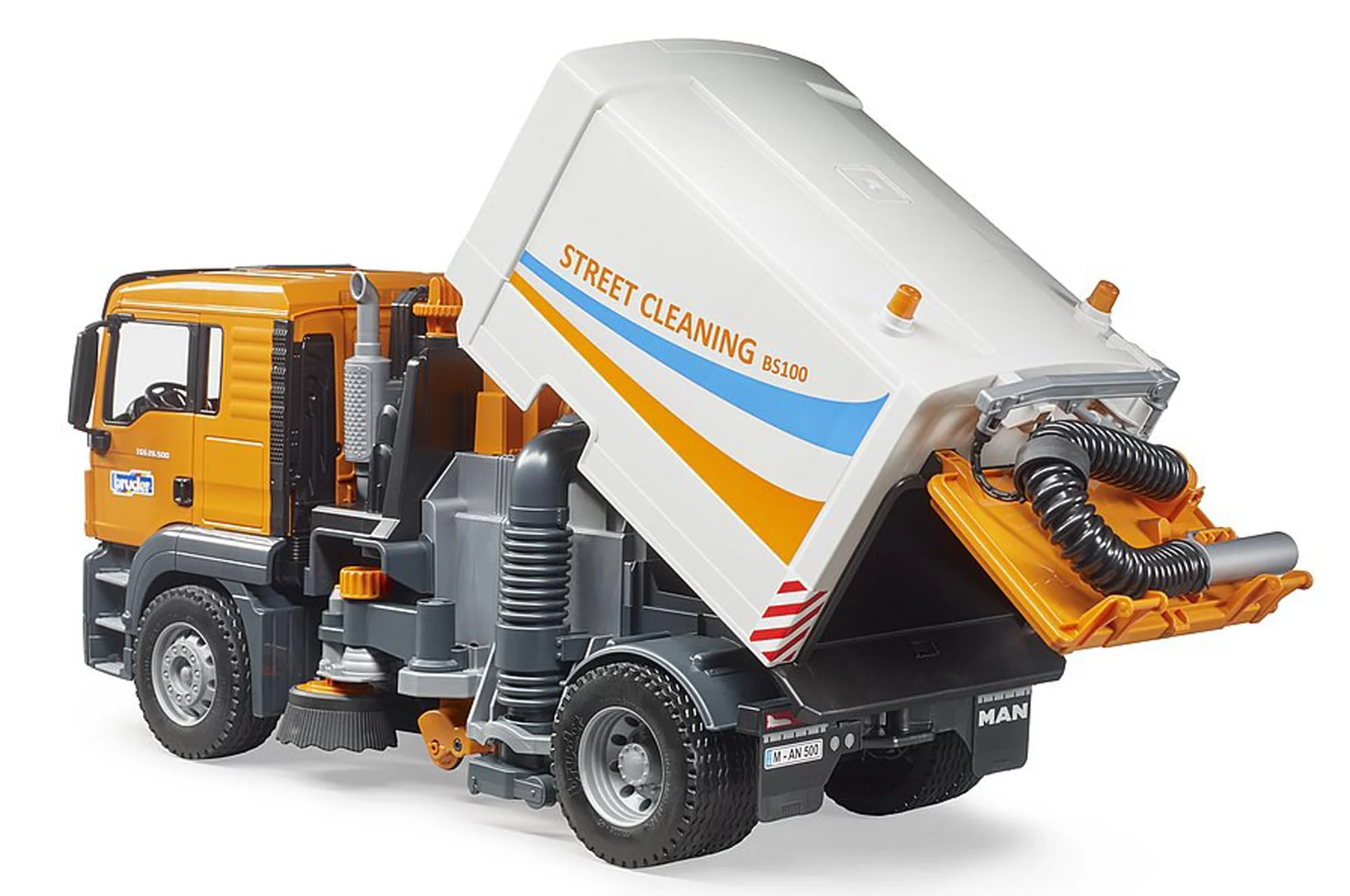 Bruder Toys - Commercial Realistic MAN TGS Street Sweeper Truck with Open-able Doors, Adjustable Brushes, and Flexible Hose - Ages 4+ - Image 5