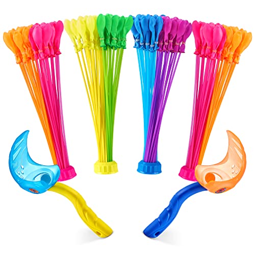 Bunch O Balloons Neon Colors with 2 Launchers + 4 Pack Water Balloons , for Outdoor, Children Summer Fun, 130+ Balloons + 2 Launchers