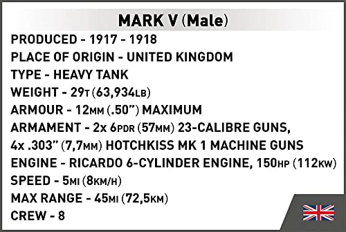 COBI Historical Collection The Tank Museum Mark V (Male) Tank , Brown - Image 2