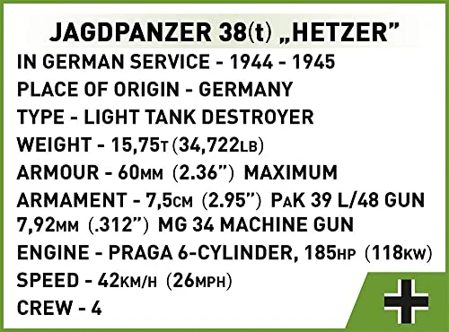 COBI Historical Collection World War II Jagdpanzer 38 "Hetzer Tank, Multicolor Building toy set - Image 5