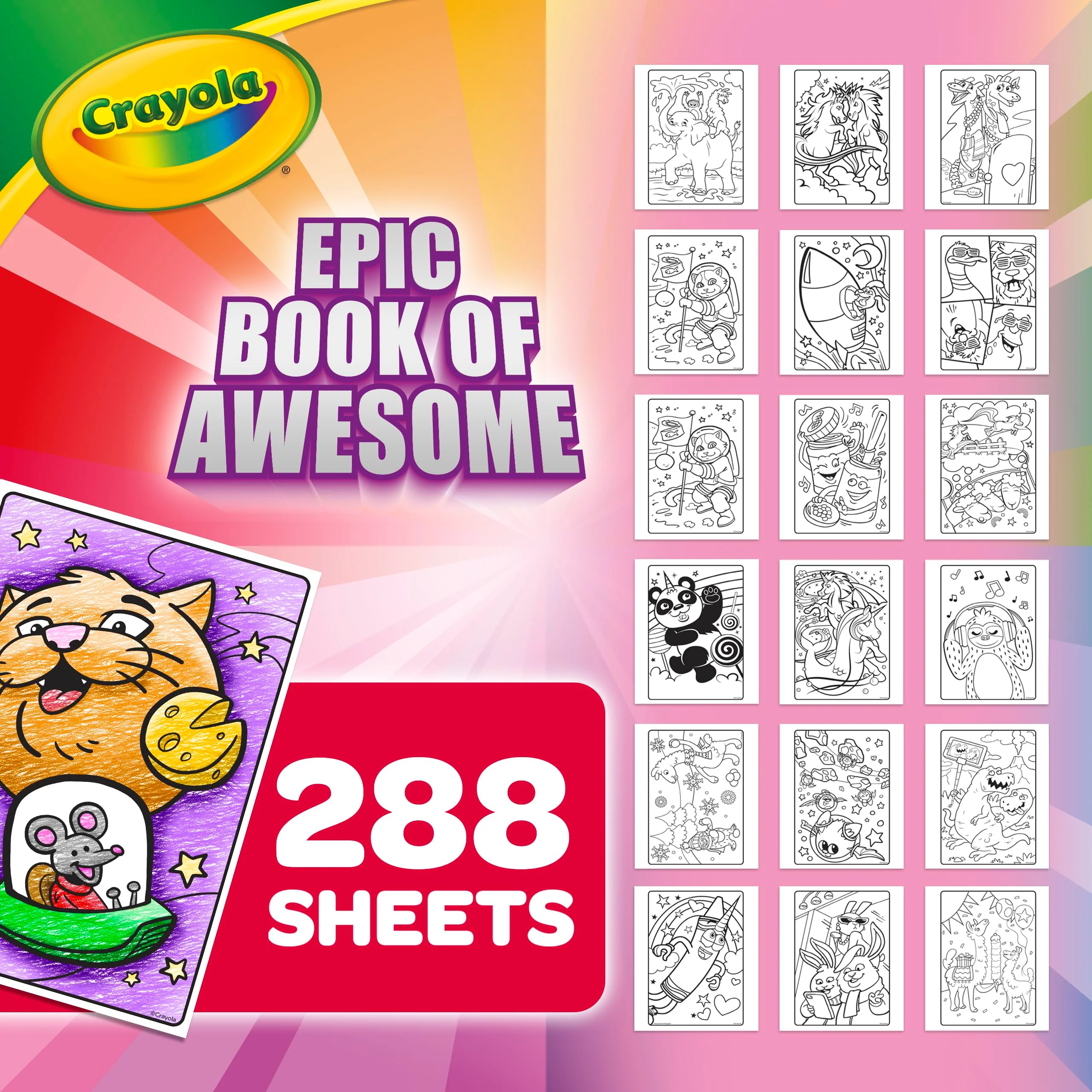 Crayola Epic Book of Awesome, All-in-One Coloring Book Set, 288 Animal Coloring Pages, Gift for Kids, Age 3, 4, 5, 6 - Image 6