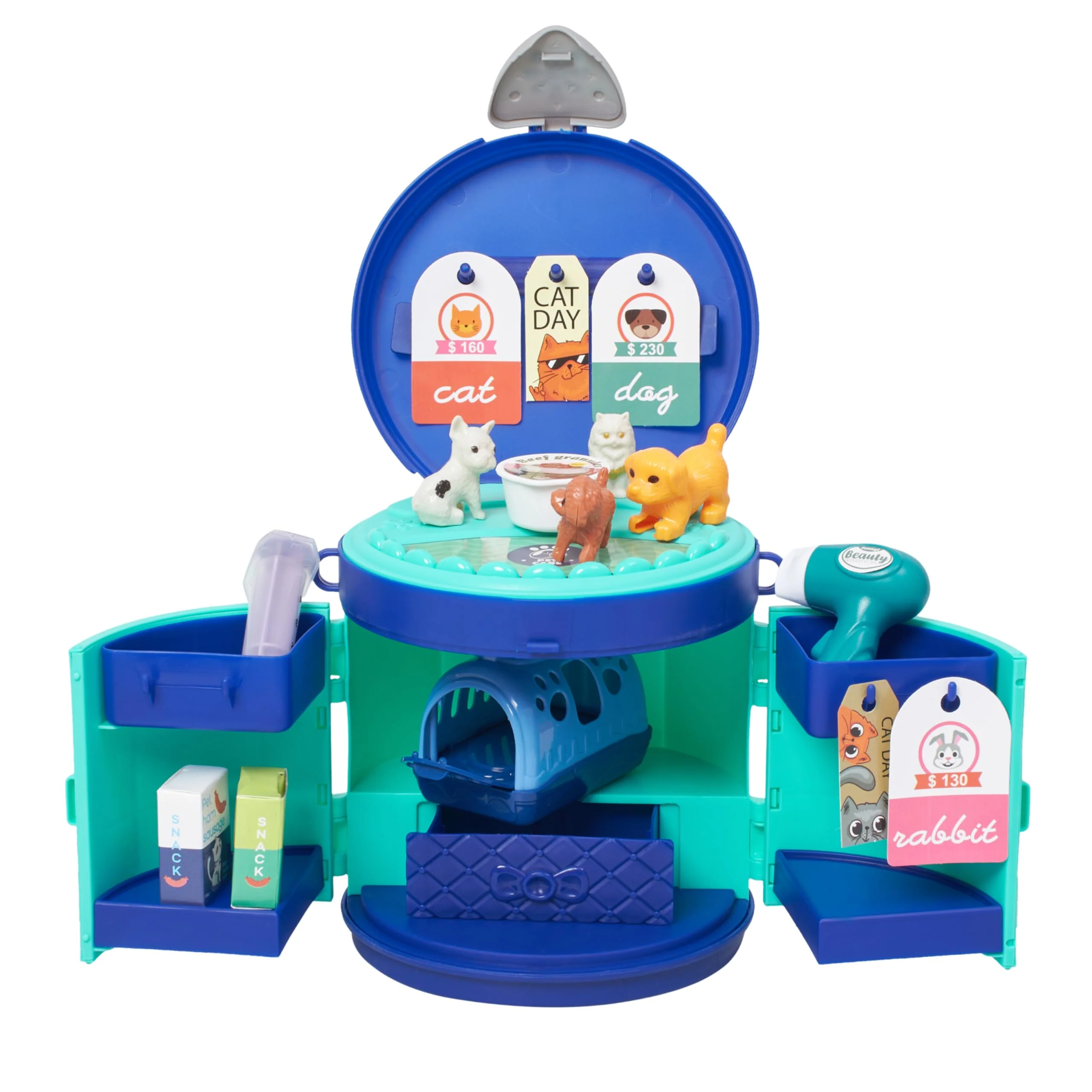 Pet Care Playset - Vet Kit for Kids Durable Plastic Doctor Kit for Toddlers' Pet Care - Veterinarian Playset for Kids - Greenish Blue
