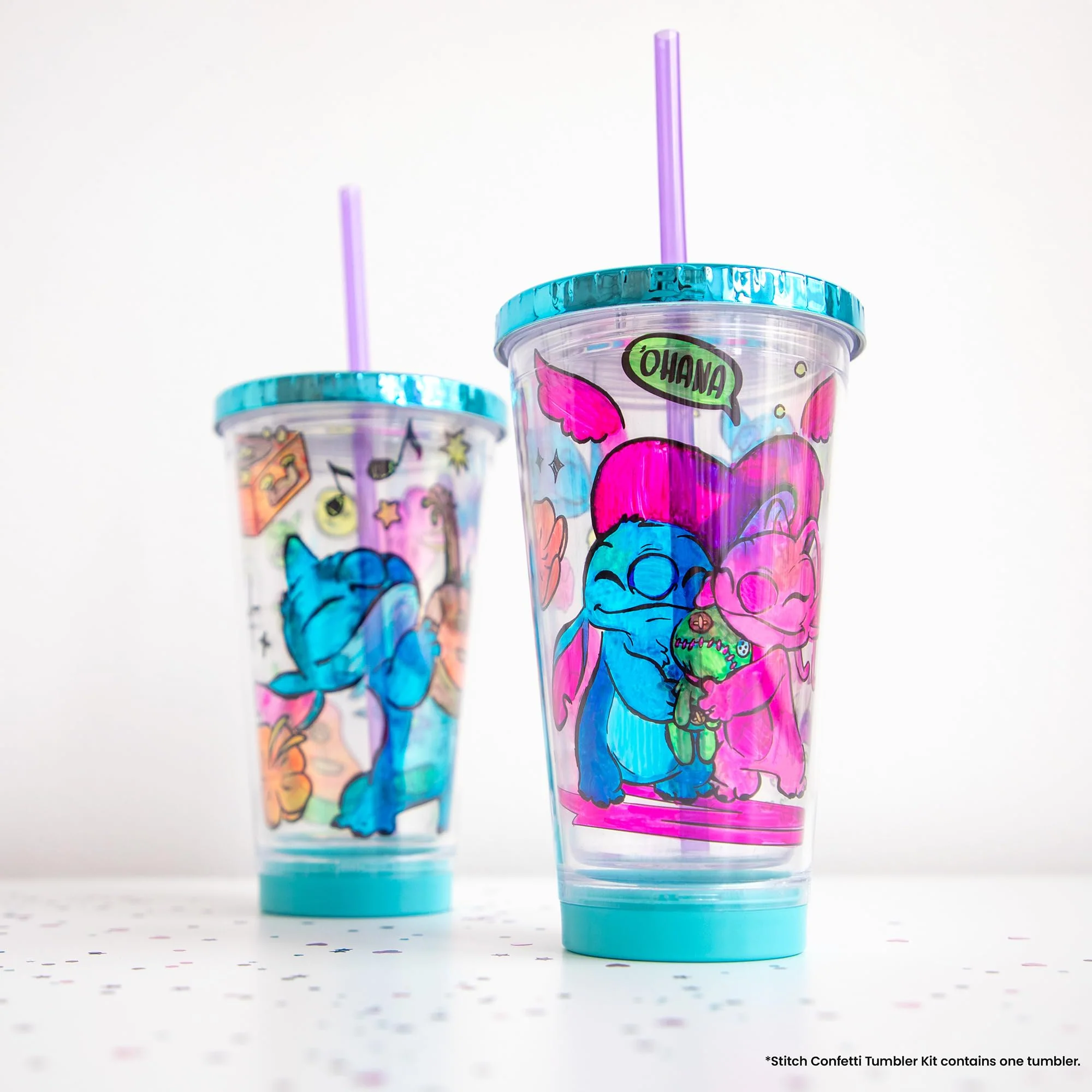 Fashion Angels Disney Stitch DIY Confetti Tumbler Design Kit, Includes BPA-Free 16 oz Tumbler, 3 Coloring Inserts, 4 Markers, Confetti & Straw, for Ages 8+ - Image 9