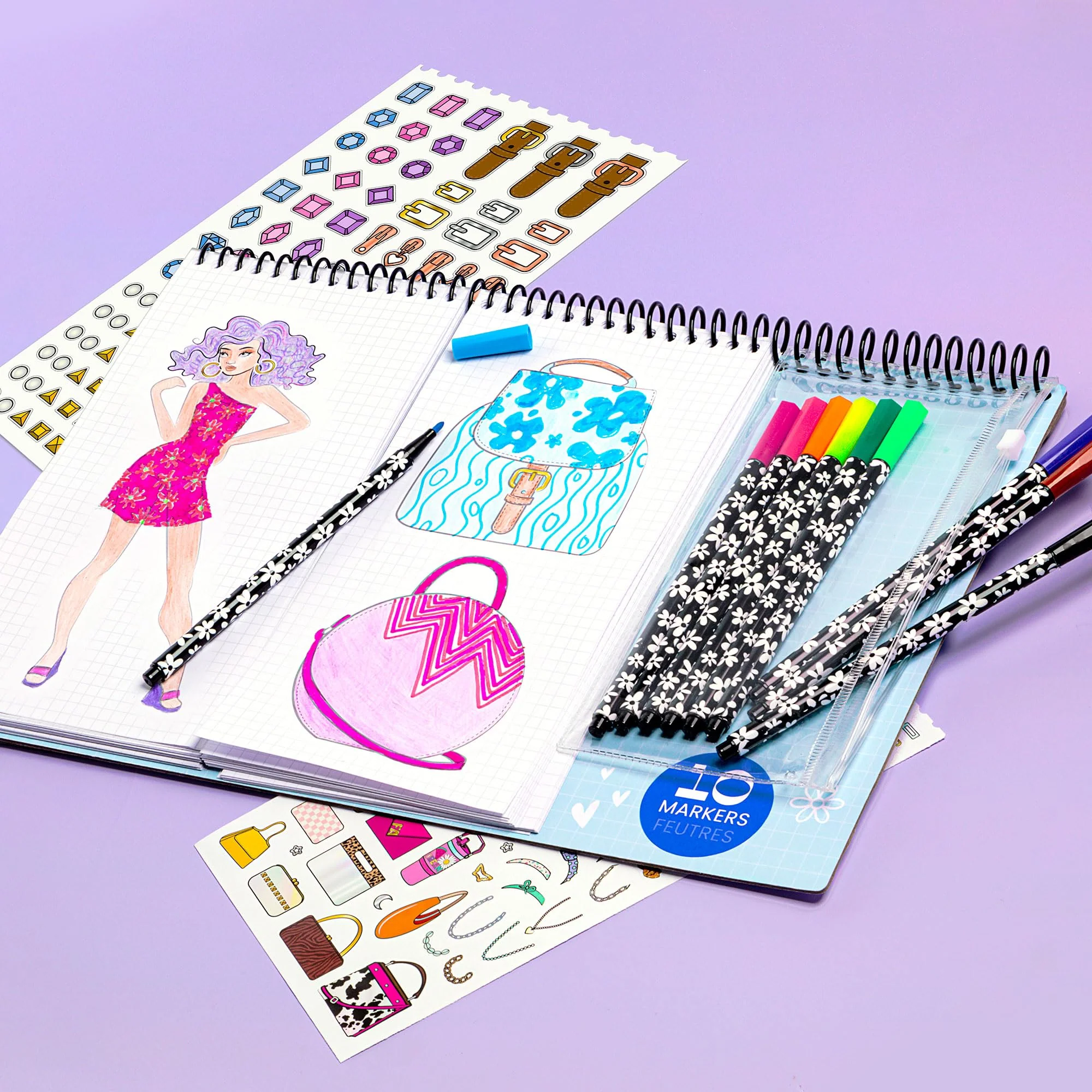 Fashion Angels Fashion & Accessory Design Sketch Set, Includes Sketch Pad with Stickers & Markers, Ultimate Fashion Design Sketch Book for Girls - Image 3