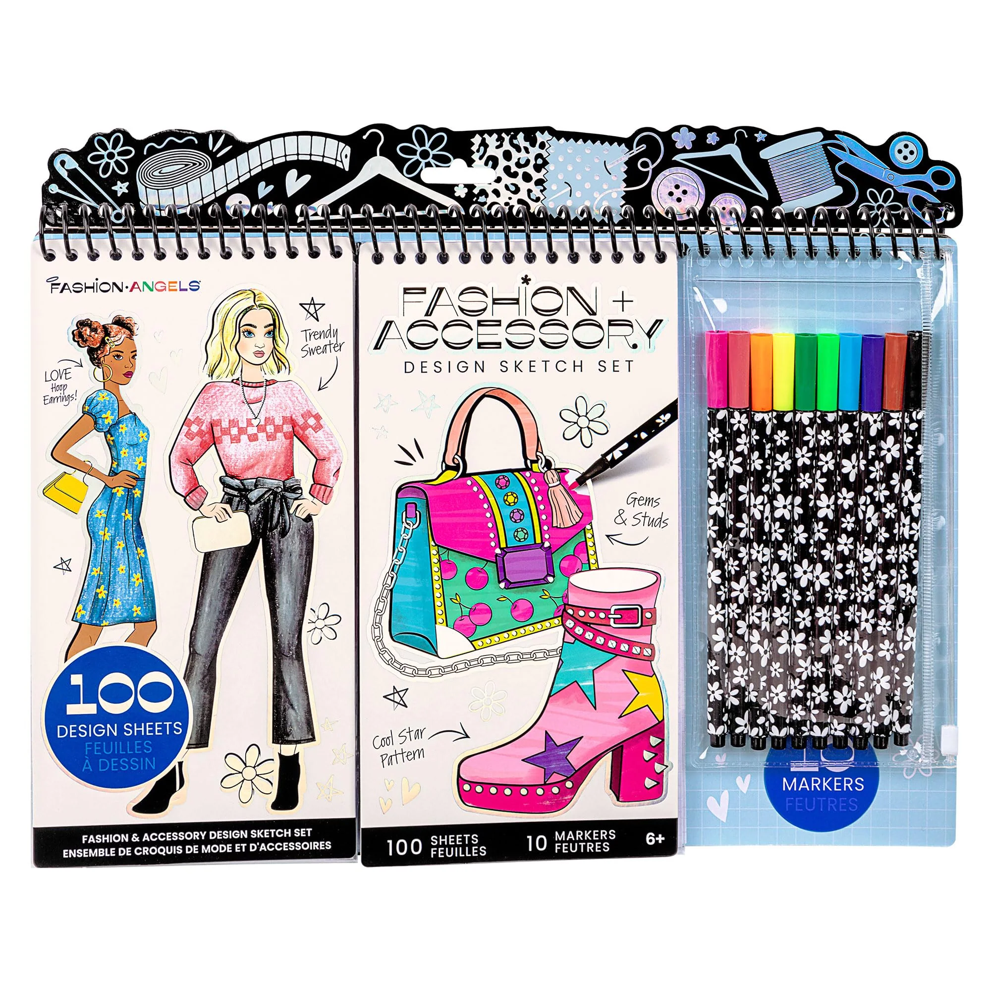 Fashion Angels Fashion & Accessory Design Sketch Set, Includes Sketch Pad with Stickers & Markers, Ultimate Fashion Design Sketch Book for Girls - Image 7