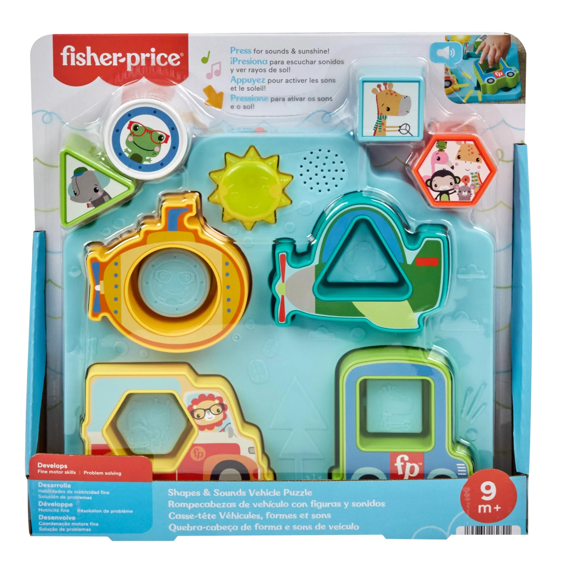 Fisher-Price Baby Sorting Toy Shapes & Sounds Vehicle Puzzle with Music & Lights for Fine Motor Play, Ages 9M+ - Image 2
