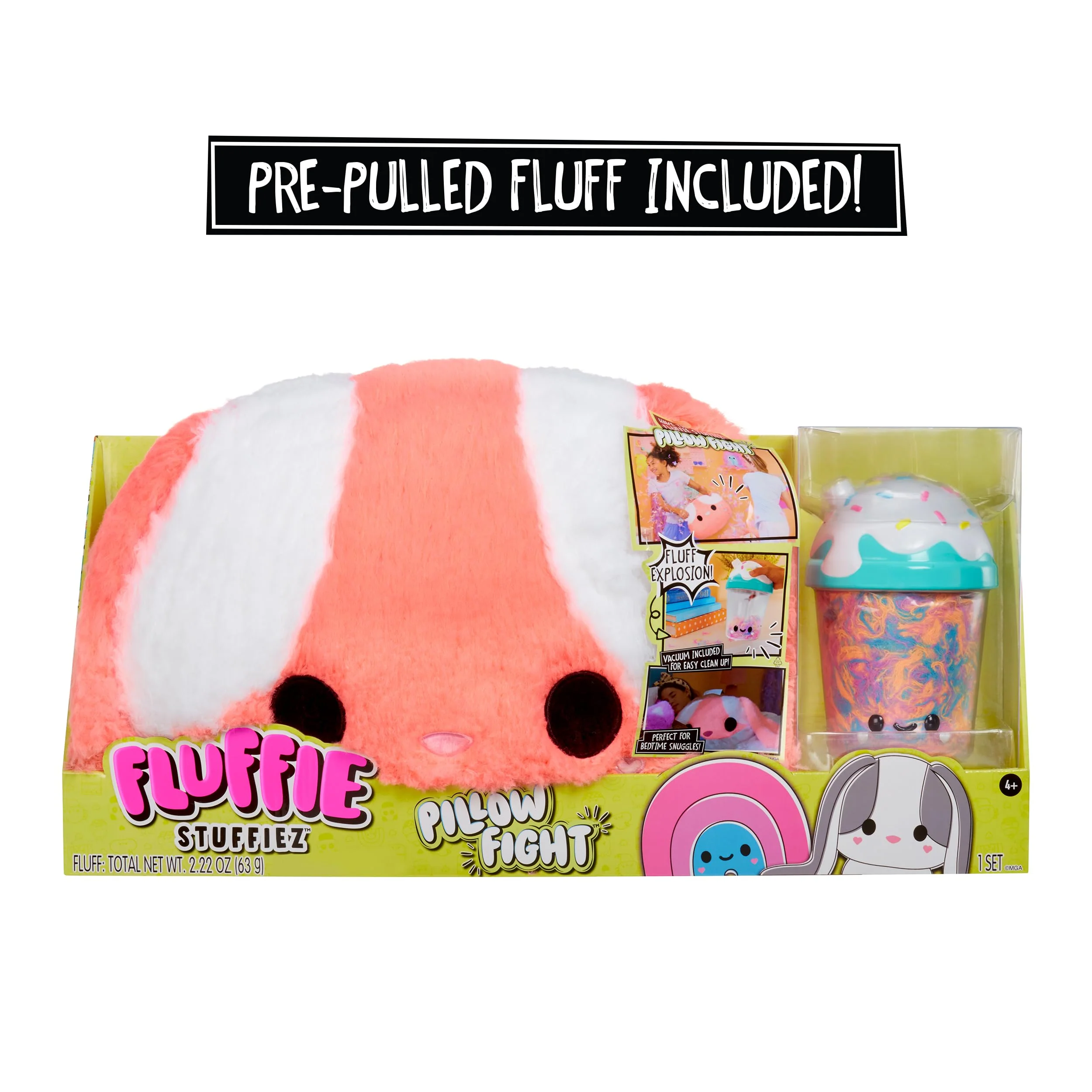 Fluffie Stuffiez Feature Plush Pillow Fight Plush Bunny, Ultra Soft Fluff with Huggable ASMR Interactive Play and Easy Cleanup with Character Vacuum