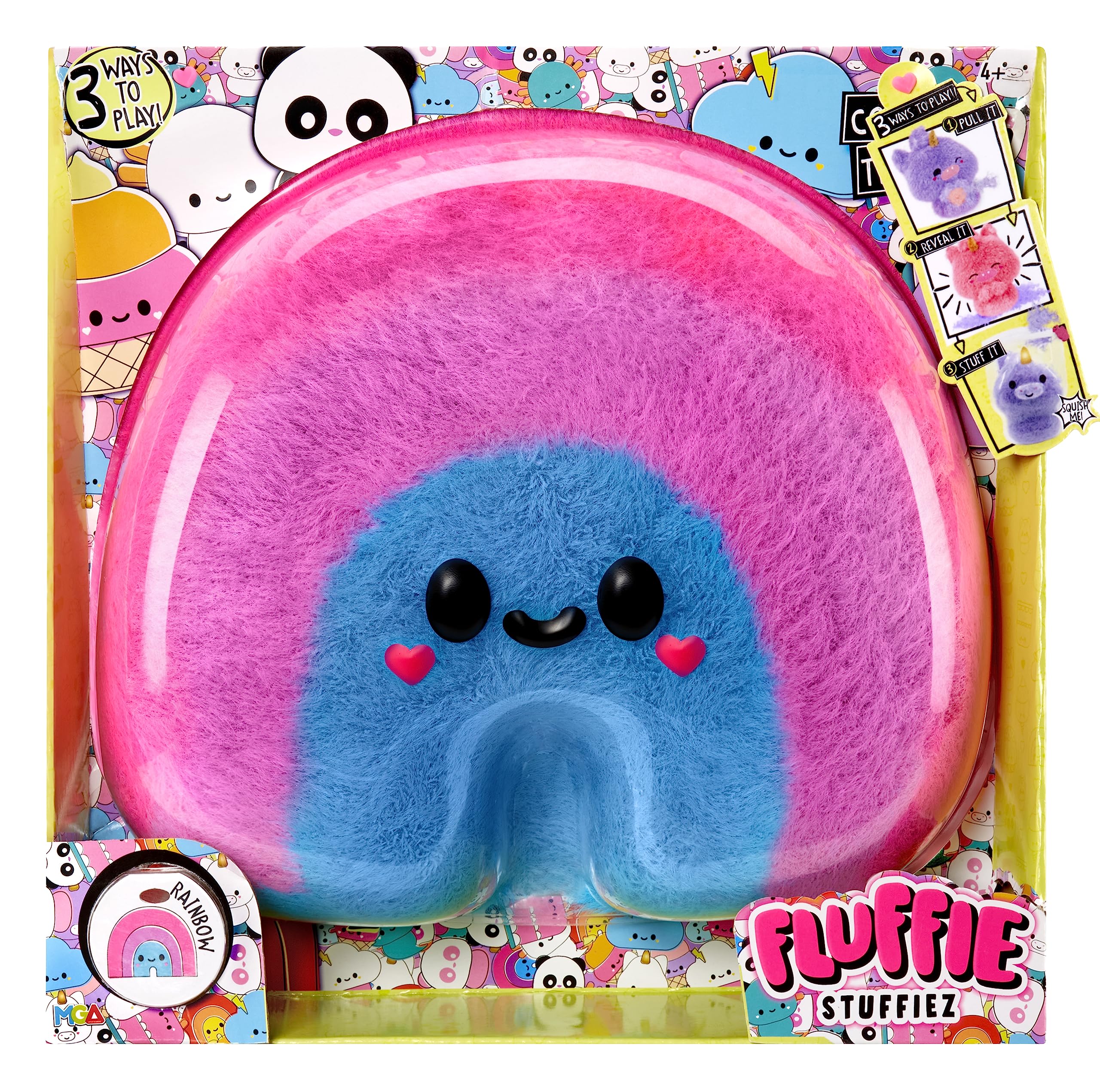 Fluffie Stuffiez Rainbow Large Collectible Feature Plush 11" - Surprise Reveal Unboxing with Huggable ASMR Fidget DIY Fur Pulling, Ultra Soft Fluff