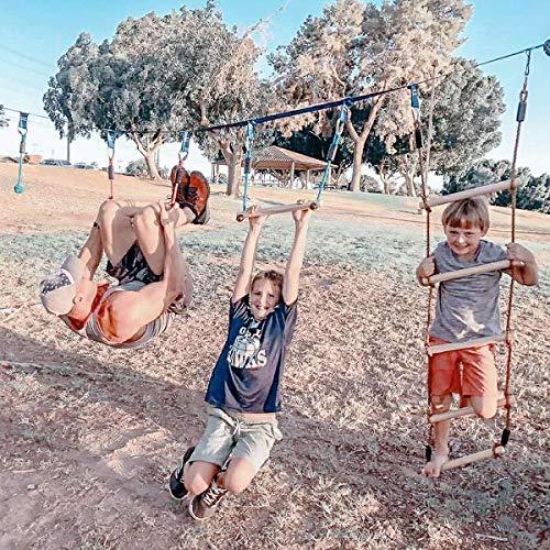 Ninja Warrior Obstacle Course for Kids, 65 FT Durable Slackline with 7 Obstacles-Swings, Monkey Bars, Arm Trainers and More, Weatherproof Outdoor Obstacle Course for Backyard, Gym, Field,3+ Years Old - Image 2