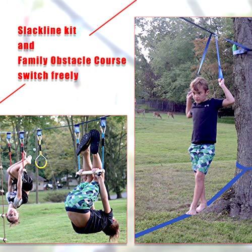 Ninja Warrior Obstacle Course for Kids, 65 FT Durable Slackline with 7 Obstacles-Swings, Monkey Bars, Arm Trainers and More, Weatherproof Outdoor Obstacle Course for Backyard, Gym, Field,3+ Years Old - Image 4