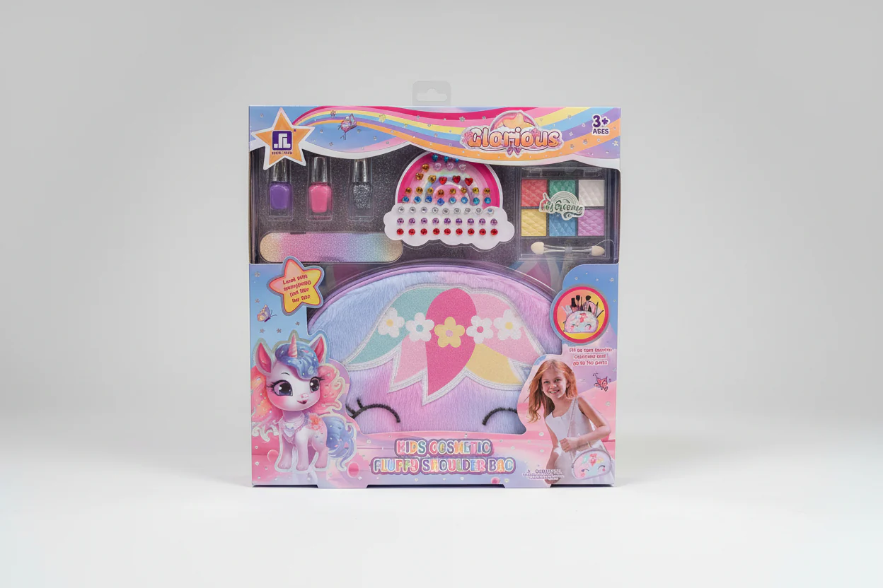 Glorious Kids Cosmetic Fluffy Shoulder Bag, Toy Make up Kit