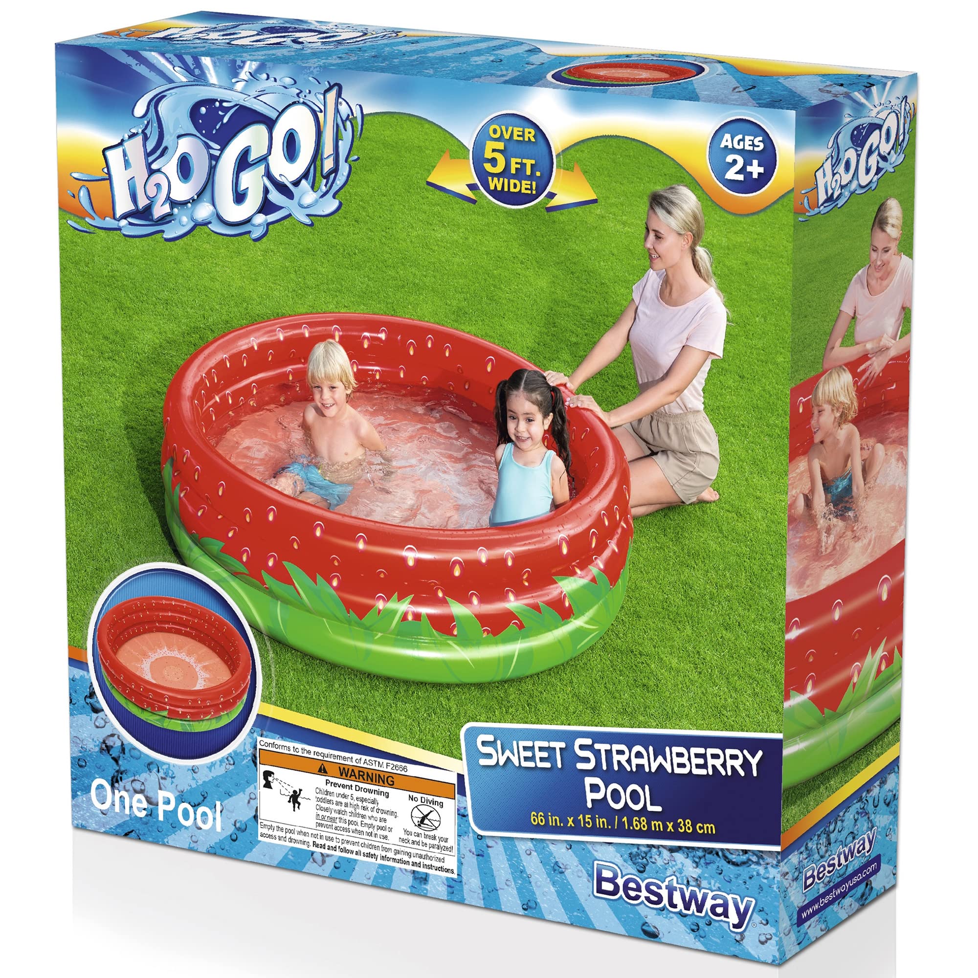 H2OGO! Bestway Sweet Strawberry Pool - 66" x H15 - Inflatable 3-Ring Play Pool, Kids,103 Gallon, Ages 2+ - Image 7