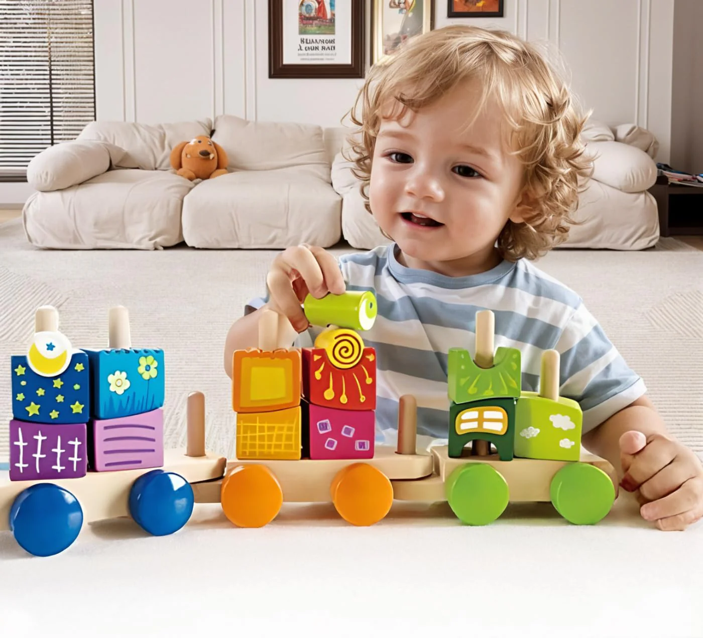 Hape Fantasia Building Blocks Toddler Push and Pull Train Set - Image 3