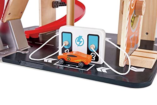 Garage Kids Wooden Toy, Hape Gearhead Stunt Car Parking Garage Playset w/ Elevator and 2 Exit Tracks, Detachable Loop - Image 4