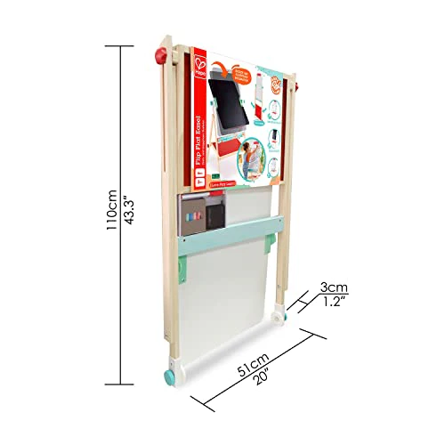 Hape Standing Flip Flat 2 Sided Kids Artwork Easel with Chalk Blackboard and Marker Whiteboard, Includes 4 Chalks, 2 Marker Pens, and One Board Rubber - Image 3