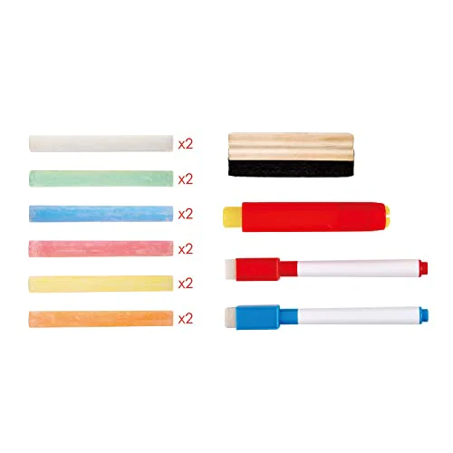 Hape Standing Flip Flat 2 Sided Kids Artwork Easel with Chalk Blackboard and Marker Whiteboard, Includes 4 Chalks, 2 Marker Pens, and One Board Rubber - Image 4
