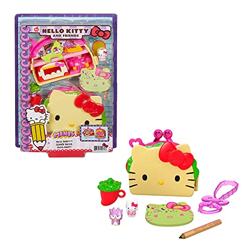Hello Kitty Taco Party Compact Playset with 2 Sanrio Minis Figures, Stationery Notepad and Accessories