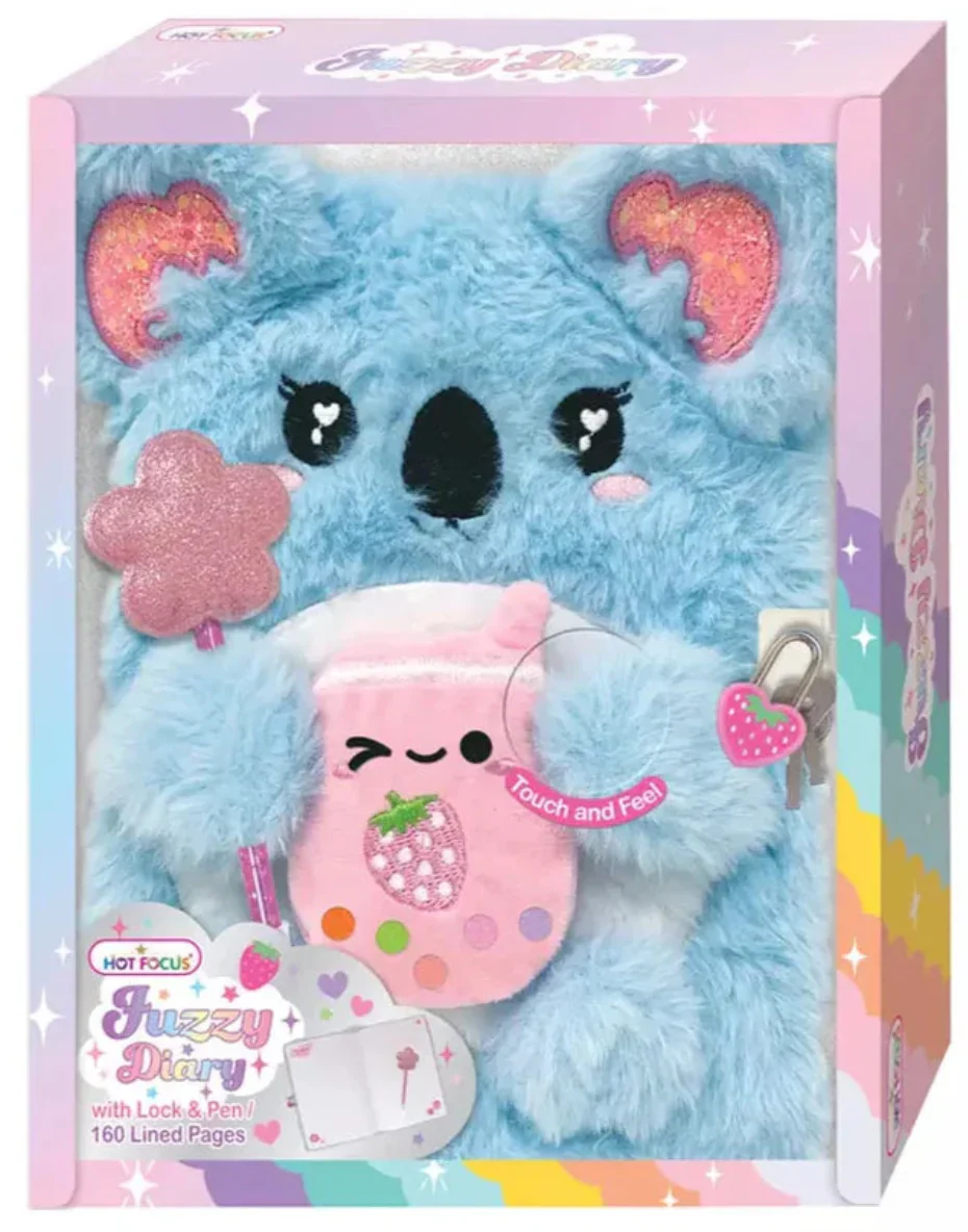 Hot Focus Fuzzy Diary Koala  With Lock and Pen