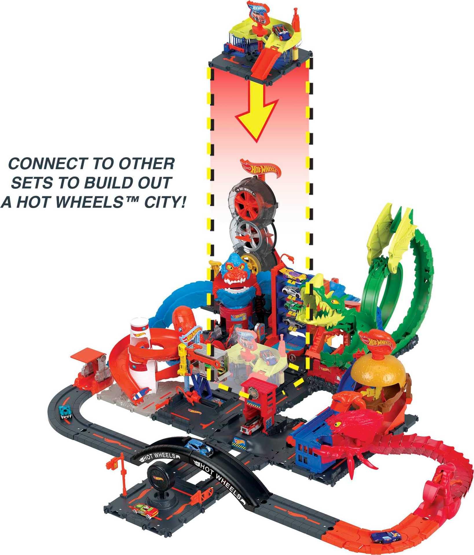 Hot Wheels City Toy Track Set, Downtown Express Car Wash Playset with 1:64 Scale Vehicle, Foam Roller & Drying Flaps - Image 3