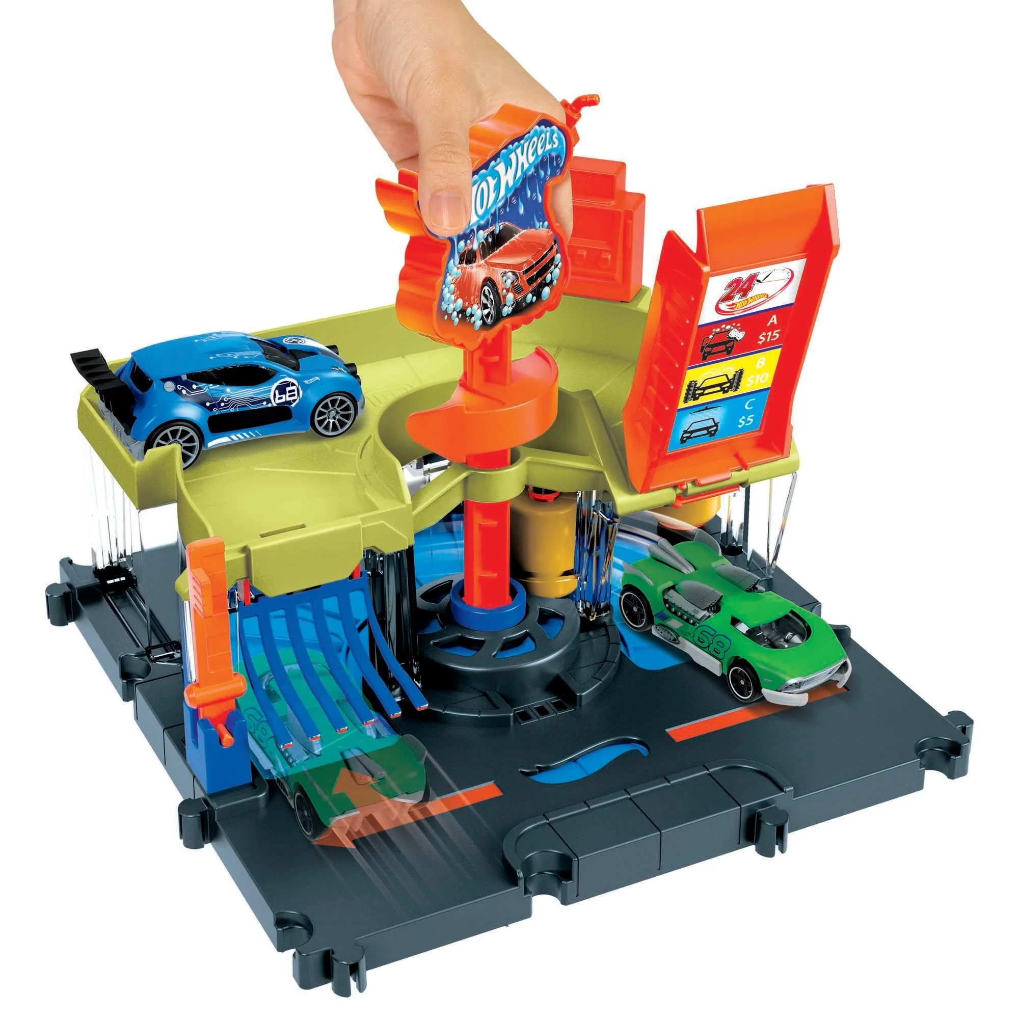 Hot Wheels City Toy Track Set, Downtown Express Car Wash Playset with 1:64 Scale Vehicle, Foam Roller & Drying Flaps - Image 5