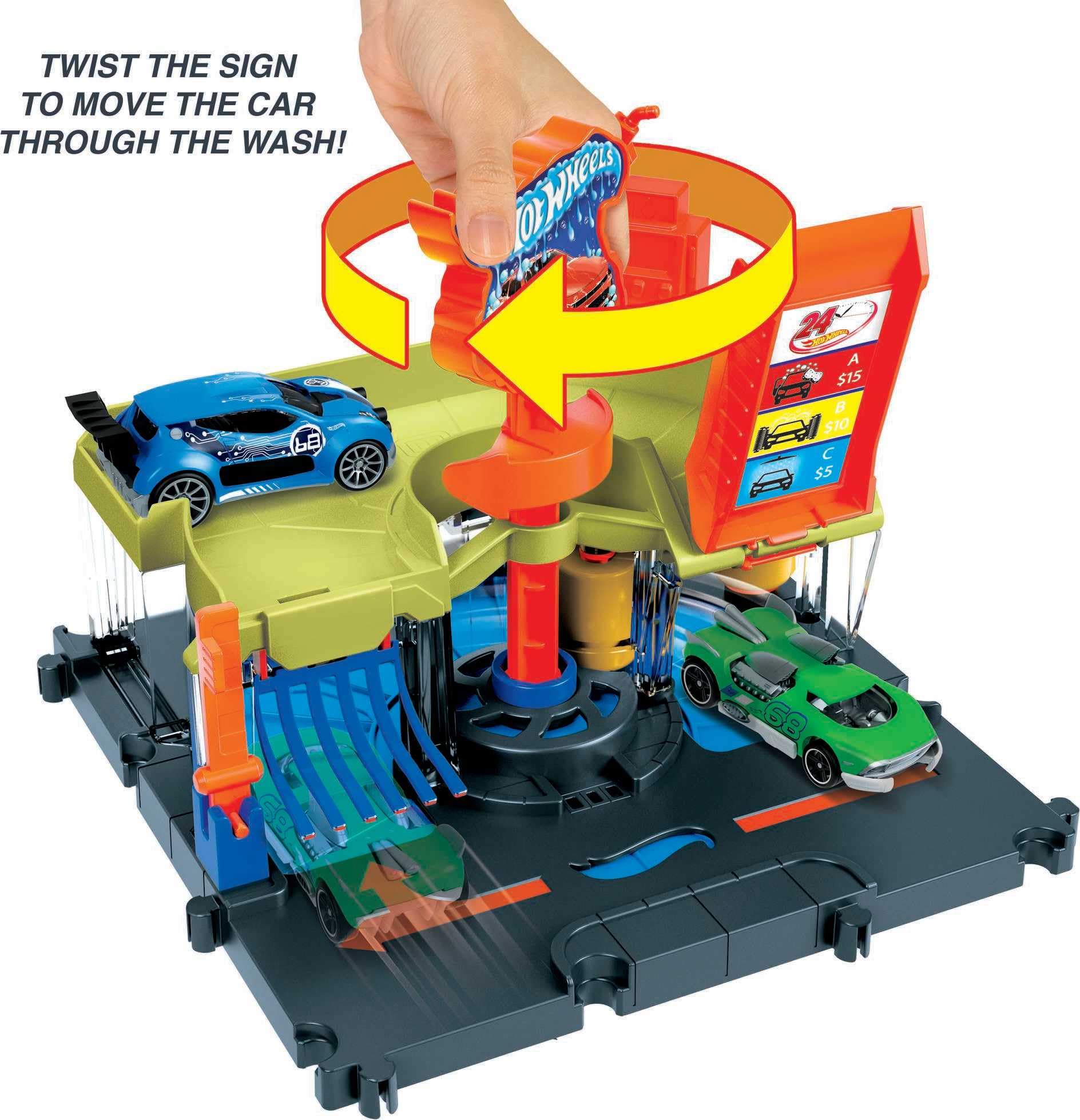 Hot Wheels City Toy Track Set, Downtown Express Car Wash Playset with 1:64 Scale Vehicle, Foam Roller & Drying Flaps - Image 6