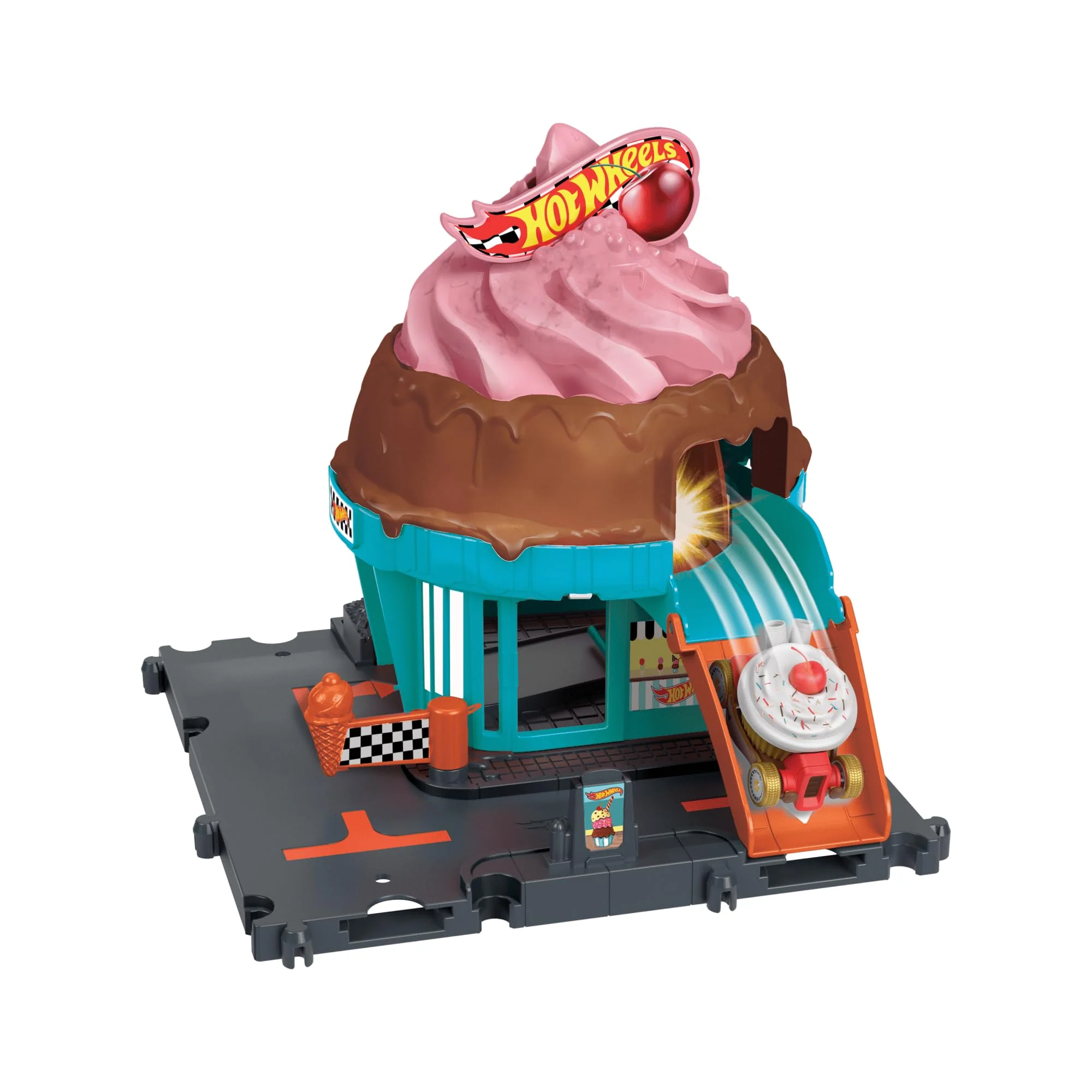 Hot Wheels Toy Car Playset, Downtown Ice Cream Swirl - Image 6