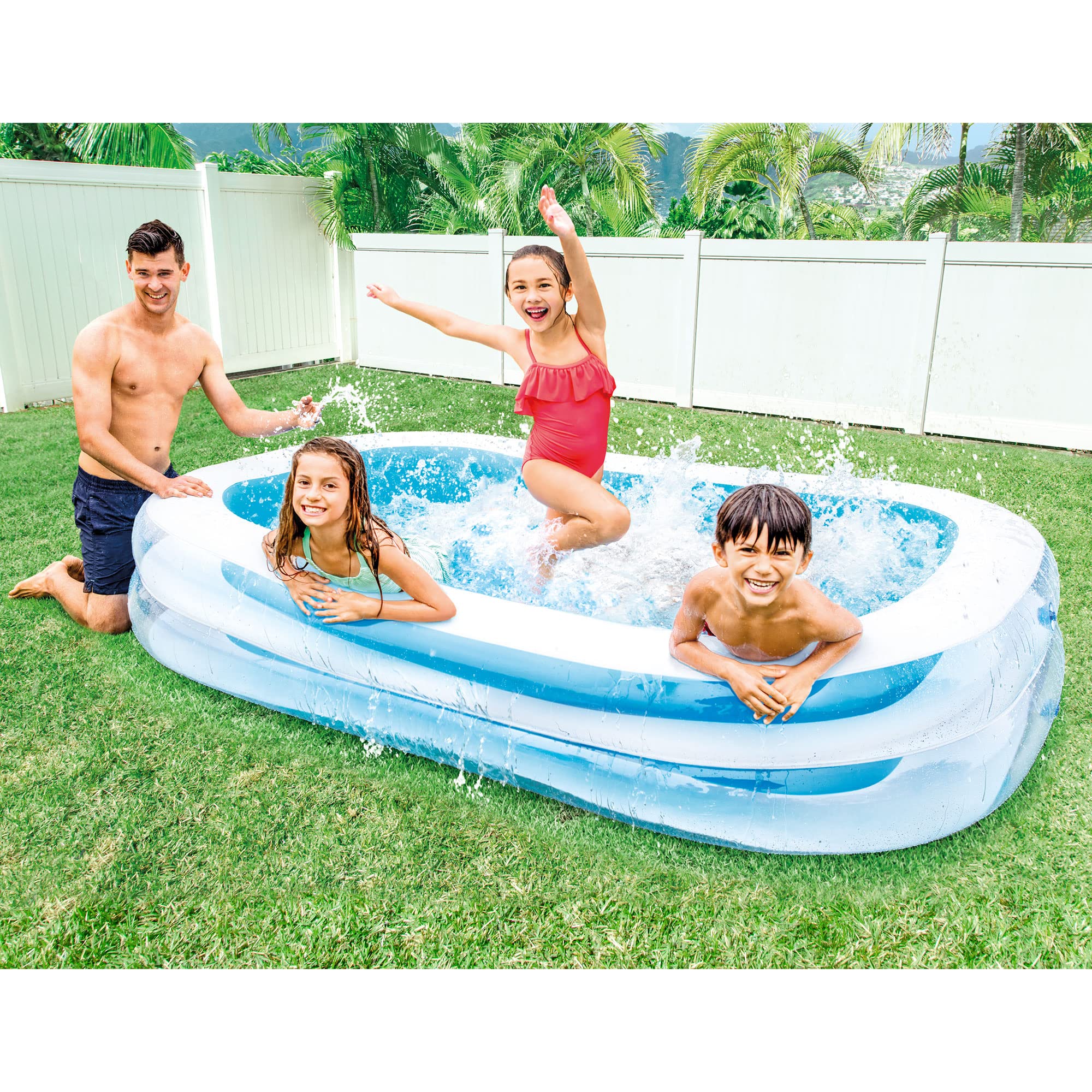 Intex 56483EP Inflatable 8.5' x 5.75' Swim Center Family Pool for 2-3 Kids, Backyard Splash Pool for Children 6+ Years Old, 198-Gallons, Blue & White - Image 6