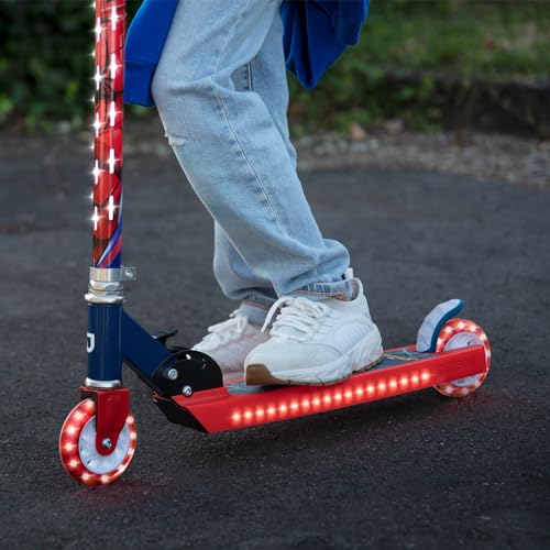Jetson Marvel Spider-Man 2-Wheel Light-Up Kids Kick Scooter, LED Lights on Handlebar, Stem, Wheels & Deck, Adjustable Handlebar, Rear Brake, Lightweight, Easy-Fold Mechanism, Ages 5+, JSPMN-2KIK - Image 4