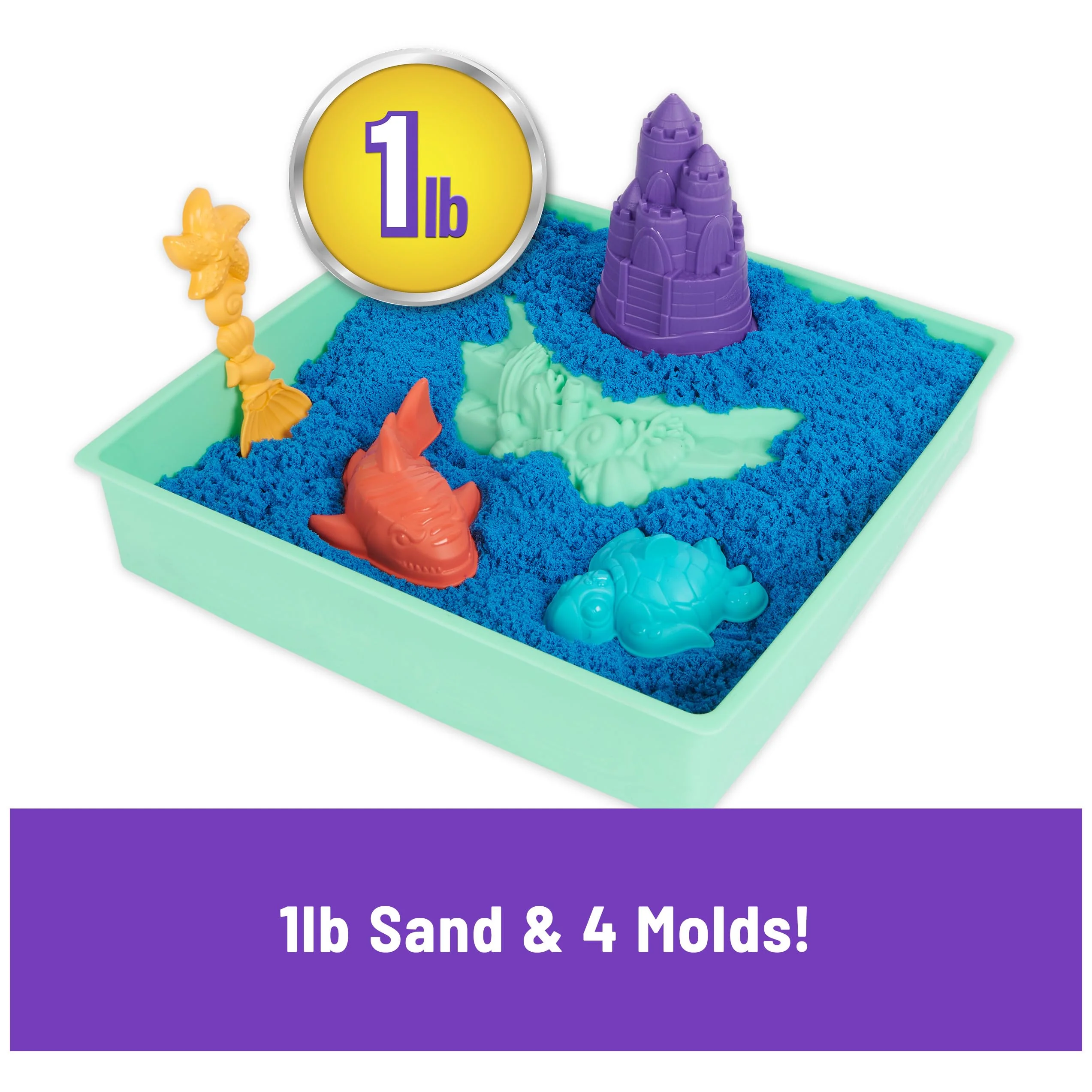 Kinetic Sand, Sandbox Set, Creative Easter Gifts, Includes 1lb Blue Moldable Play Sand, 4 Tools & Molds, Storage, Sensory Toys for Kids Ages 3 and up - Image 9