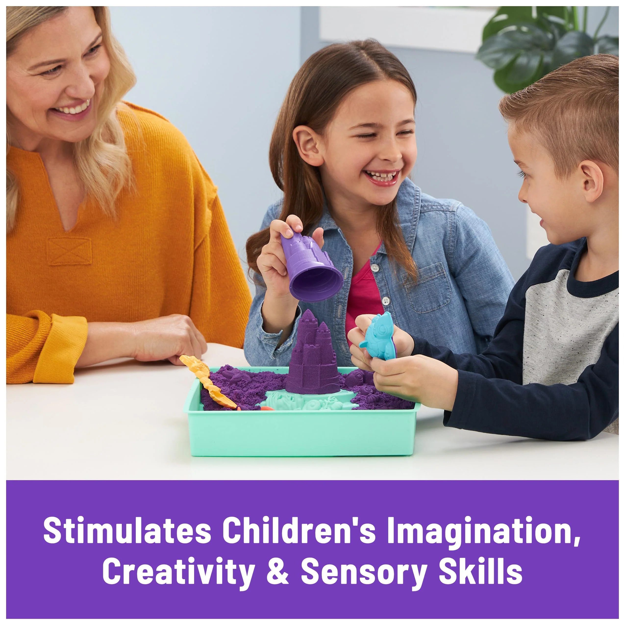 Kinetic Sand, Sandbox Set, Creative Easter Gifts, Includes 1lb Purple Moldable Play Sand, 4 Tools & Molds, Storage, Sensory Toys for Kids Ages 3 and up - Image 4