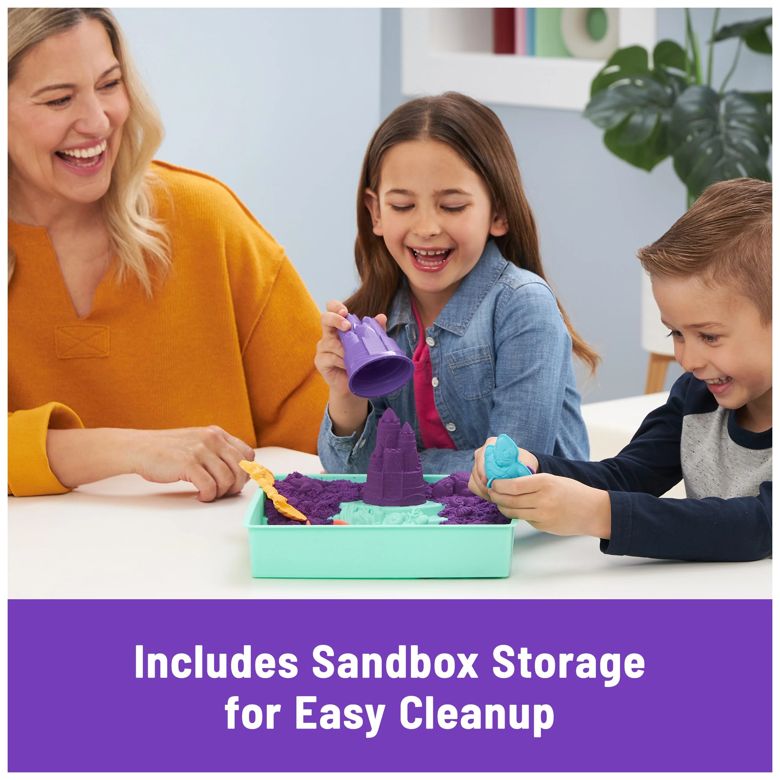 Kinetic Sand, Sandbox Set, Creative Easter Gifts, Includes 1lb Purple Moldable Play Sand, 4 Tools & Molds, Storage, Sensory Toys for Kids Ages 3 and up - Image 7