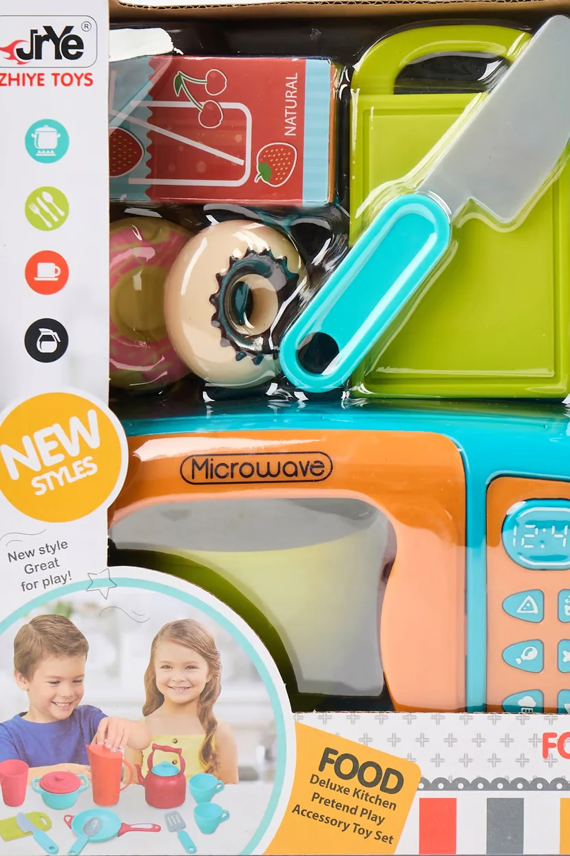 Kitchen Deluxe Set, Toy Chef, Mini Electric Microwave With Foods Set, Blue Combo - Image 2