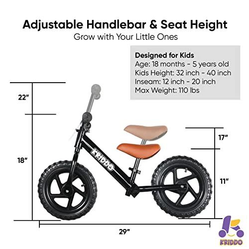 KRIDDO Toddler Balance Bike 2 Year Old,12 Inch Push Bicycle with Customize Plate (3 Sets of Stickers Included), Steady Balancing, Gift Bike for 2-5 Boys Girls, Black - Image 3